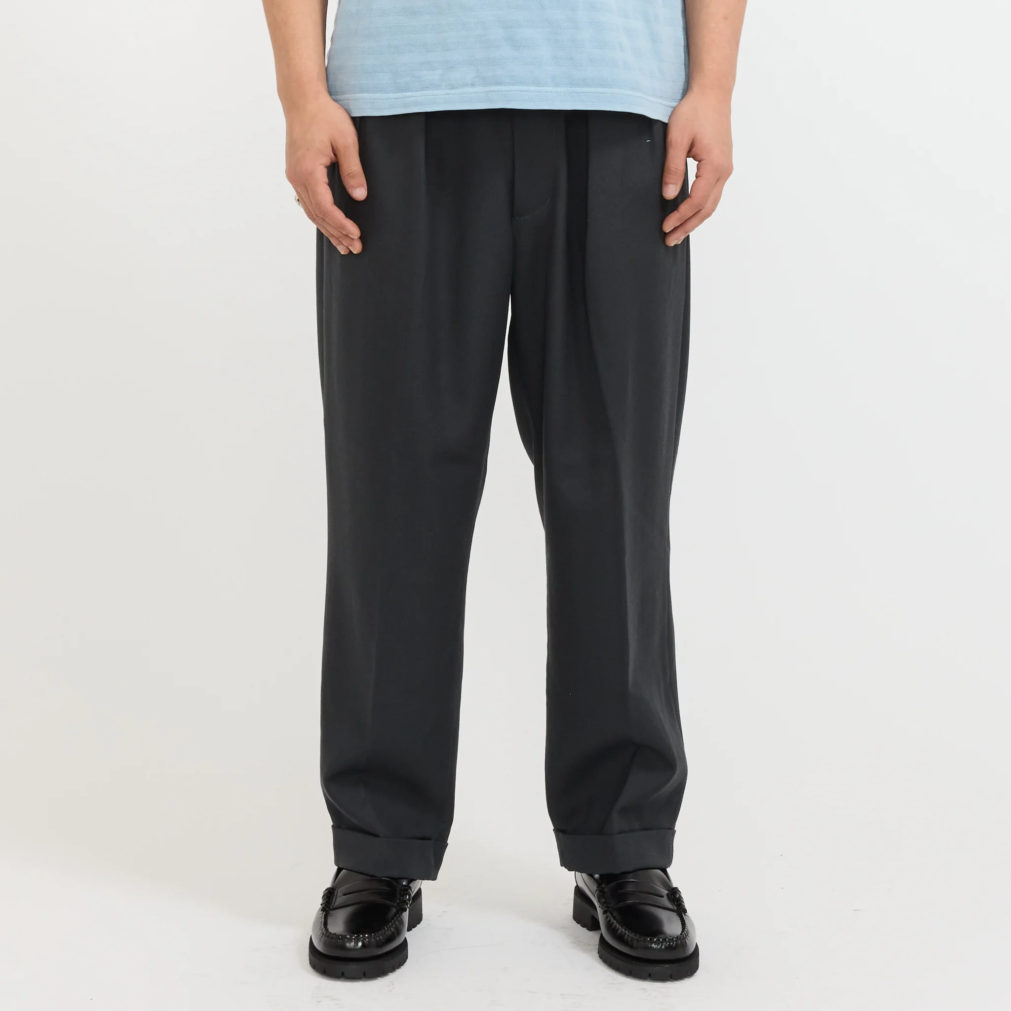 2 Pleats Relax Trousers Laundry Wool Charcoal