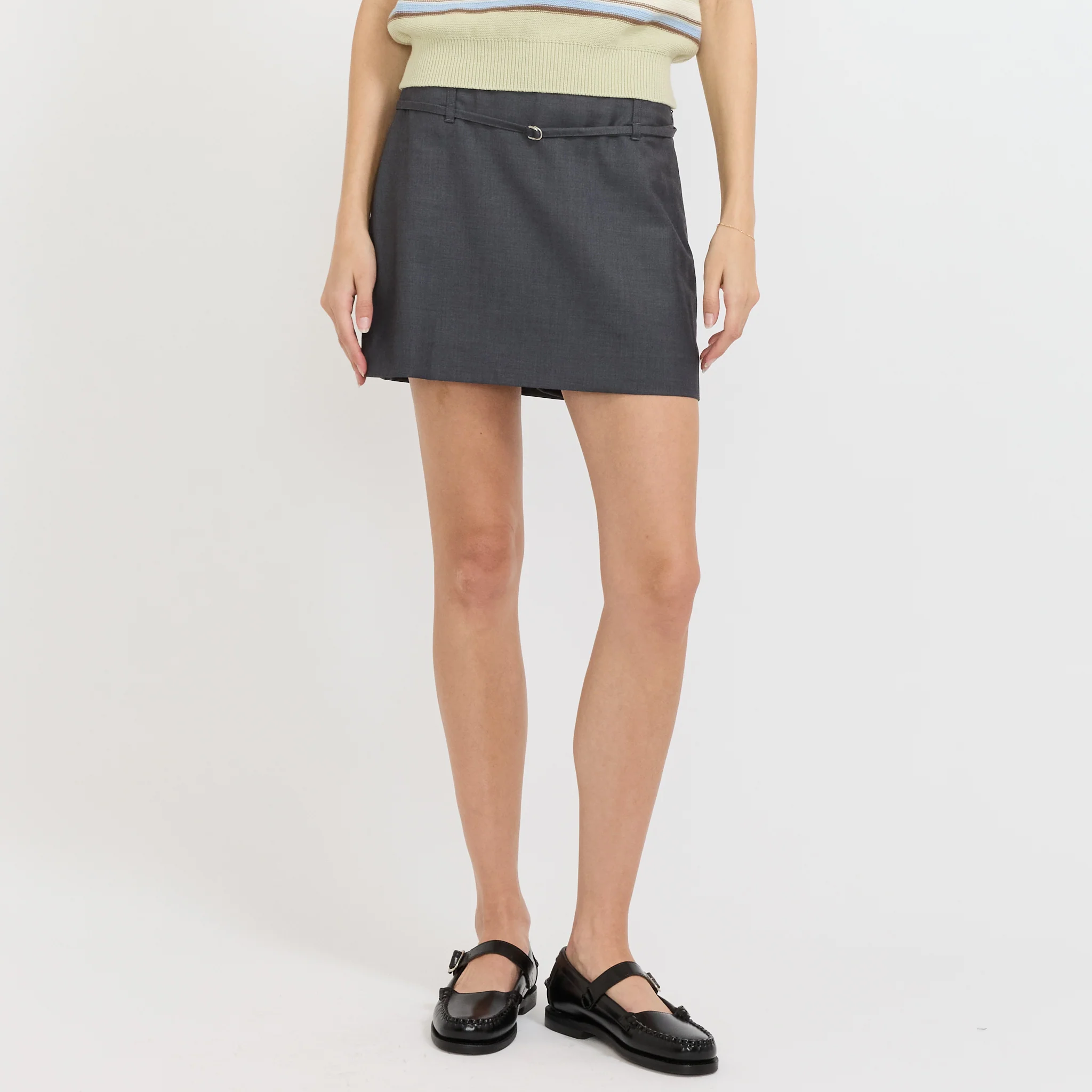 Belted Mini Skirt Charcoal Grey