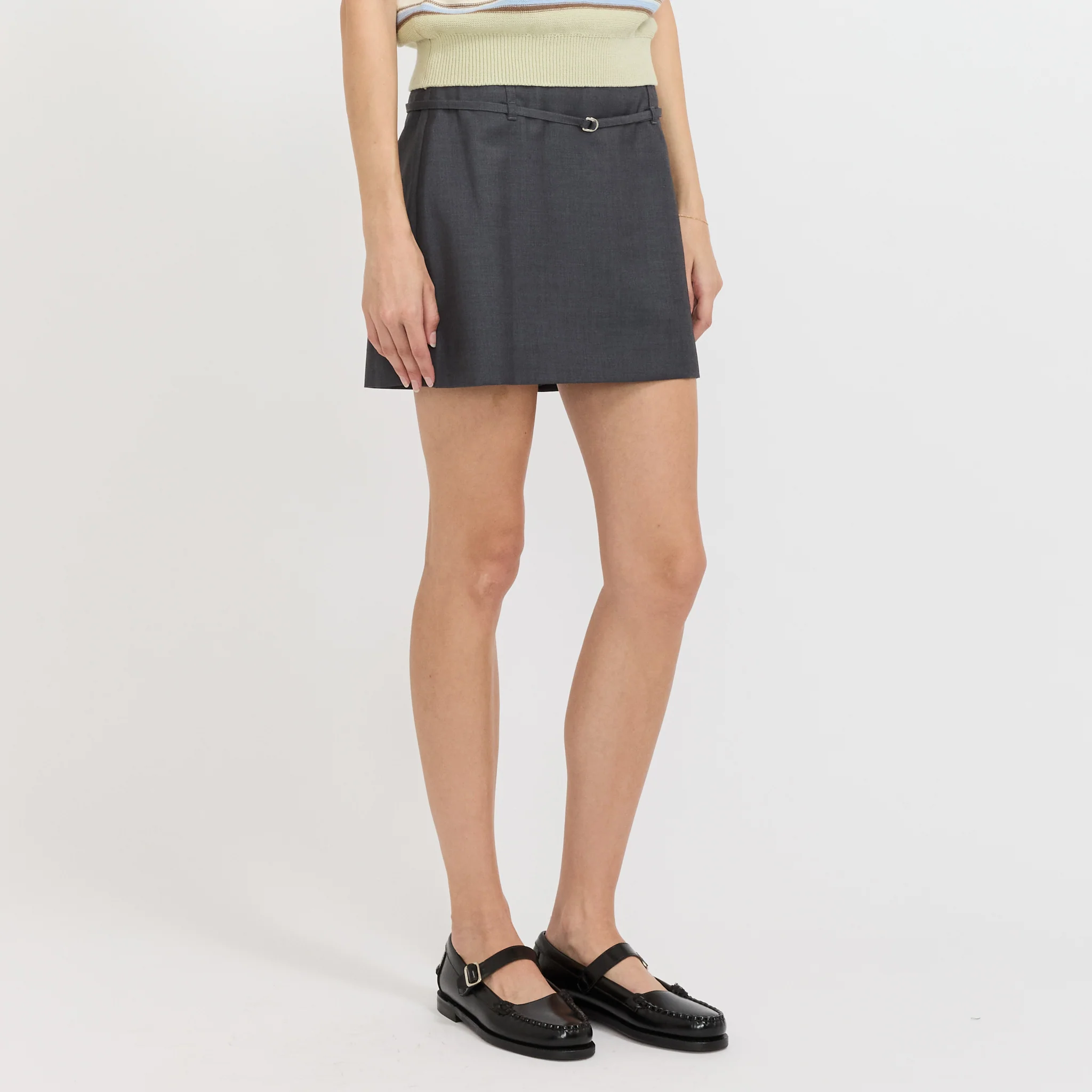 Belted Mini Skirt Charcoal Grey - Image 3