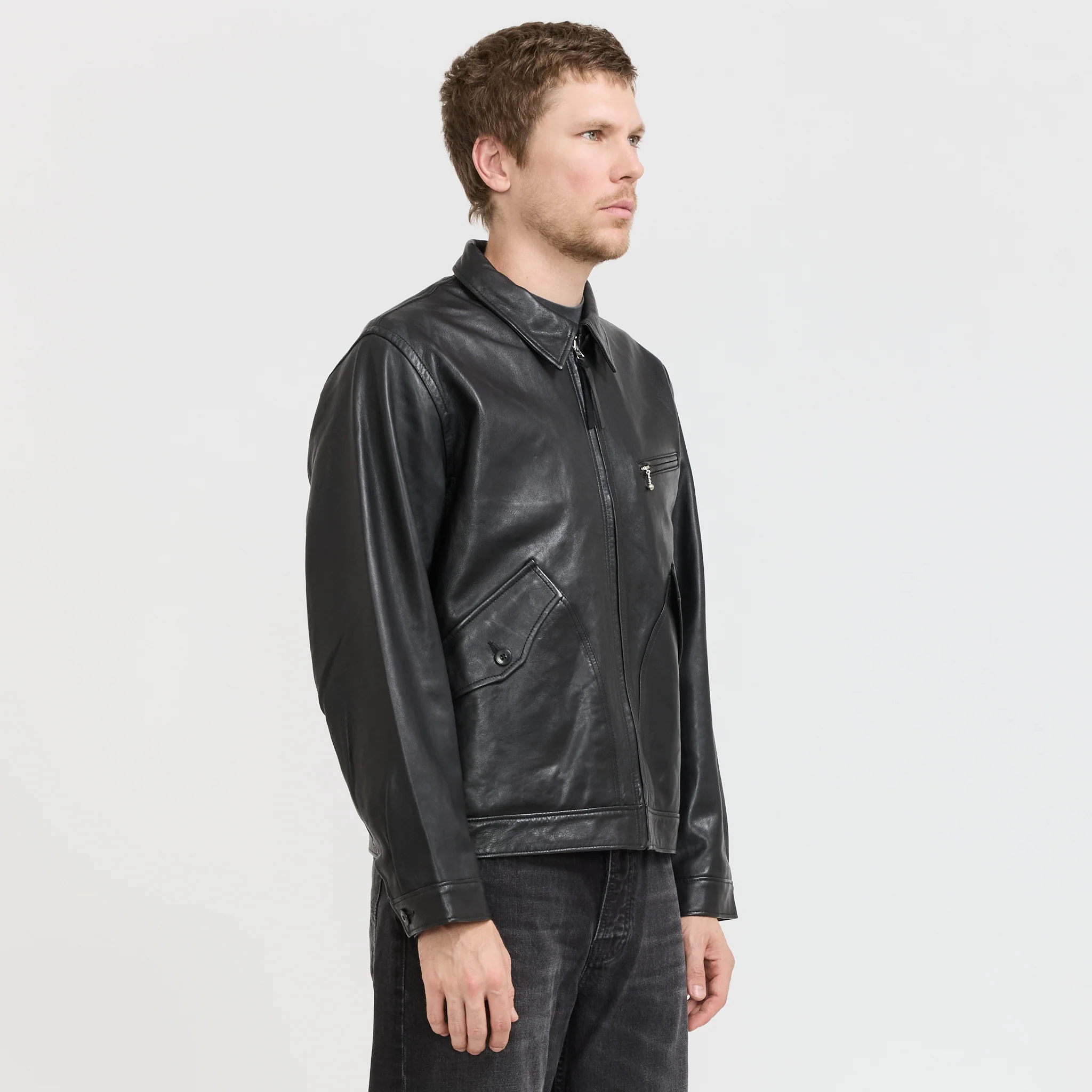 Blake Zip Leather Jacket Black - Image 3