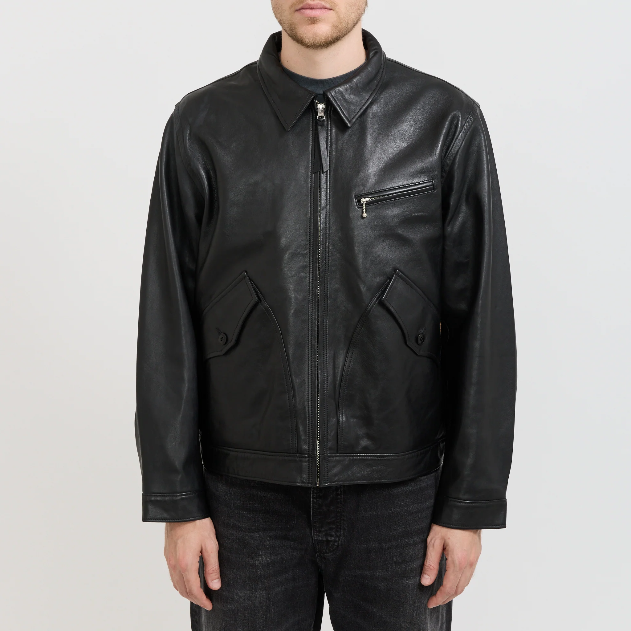 Blake Zip Leather Jacket Black - Image 5