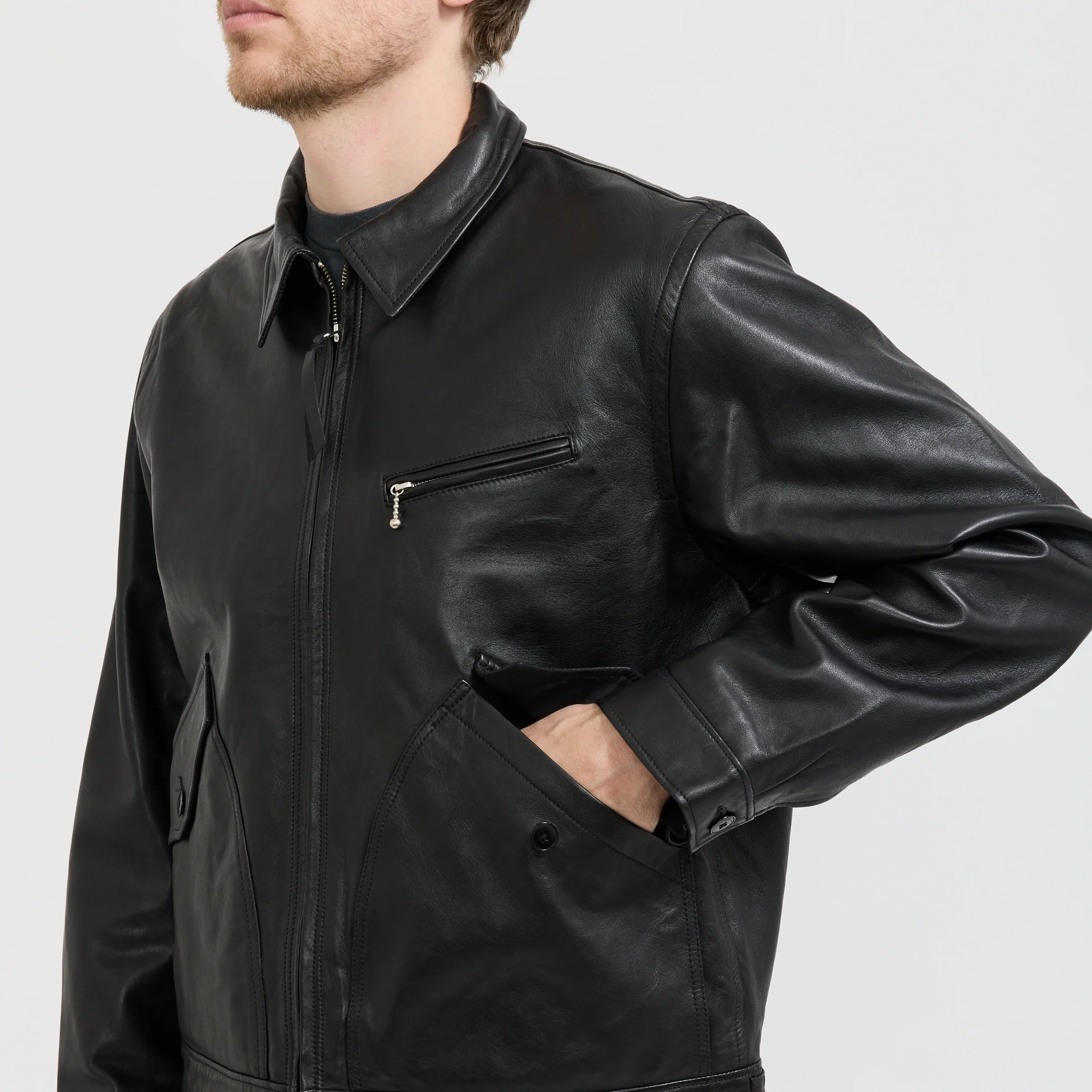 Blake Zip Leather Jacket Black - Image 6