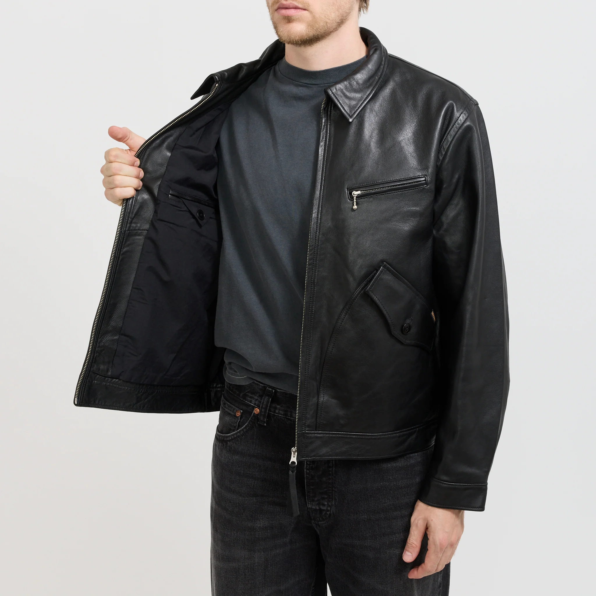 Blake Zip Leather Jacket Black - Image 9