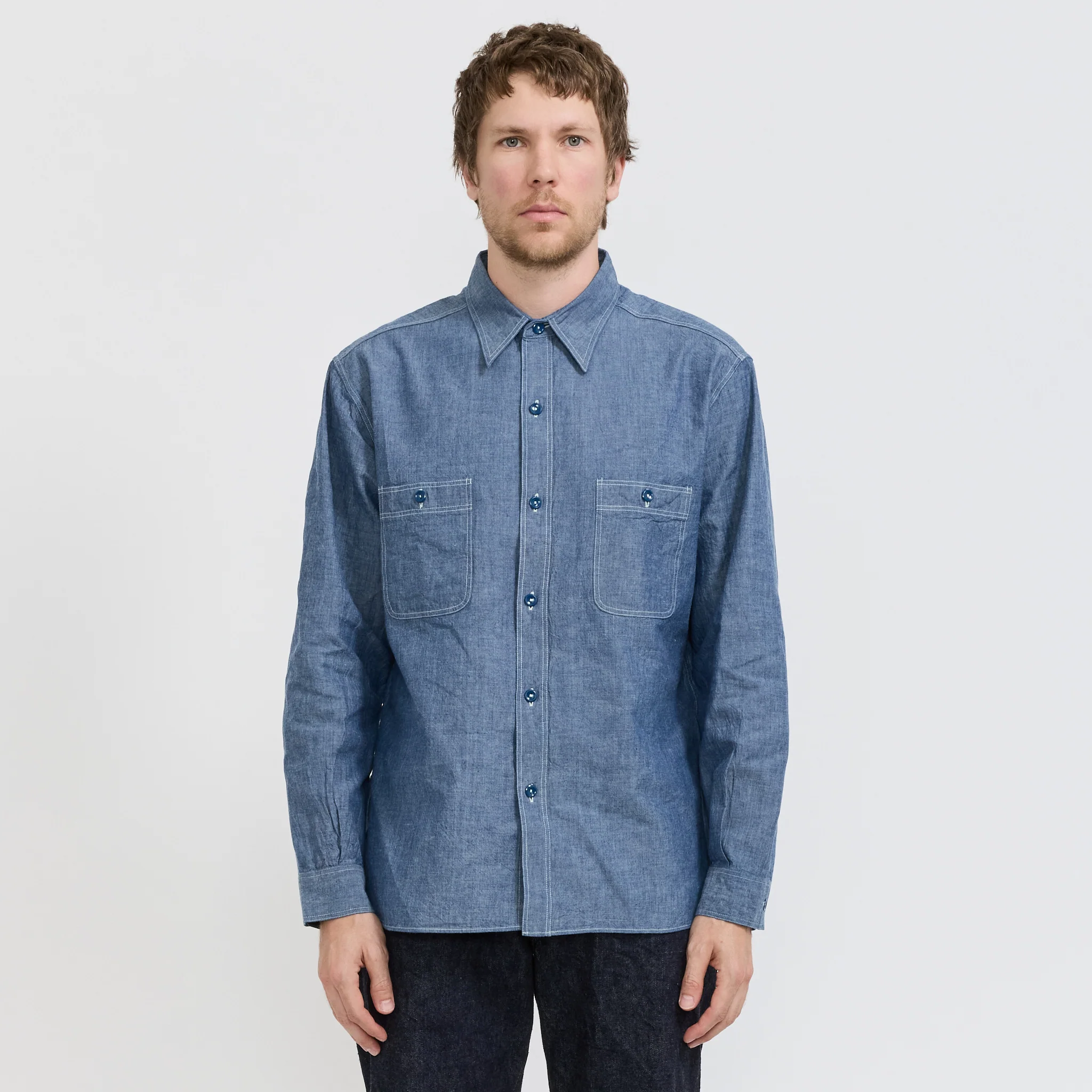 Buzz Ricksons Blue Chambray Work Shirt - Image 8