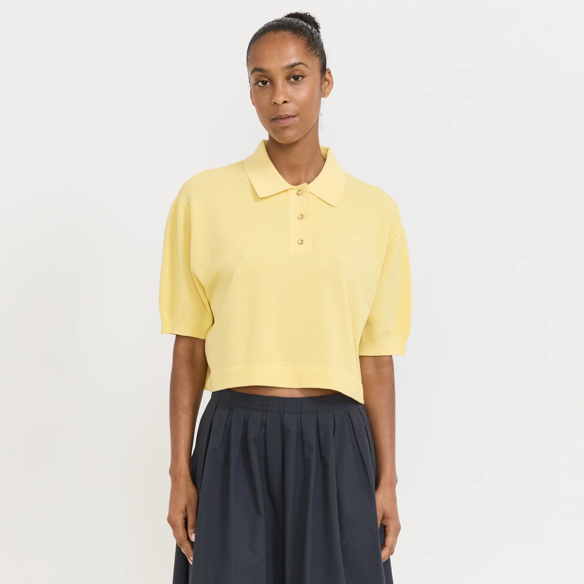 Boxy Pique Polo Knit Pale Yellow