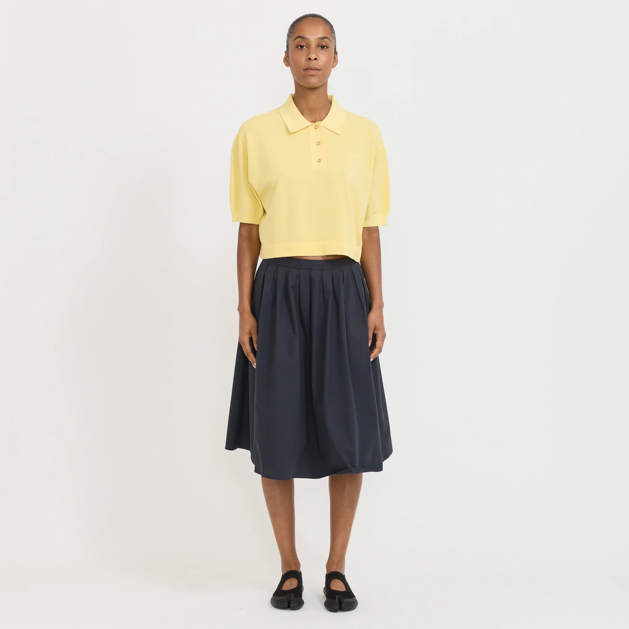 Boxy Pique Polo Knit Pale Yellow - Image 2
