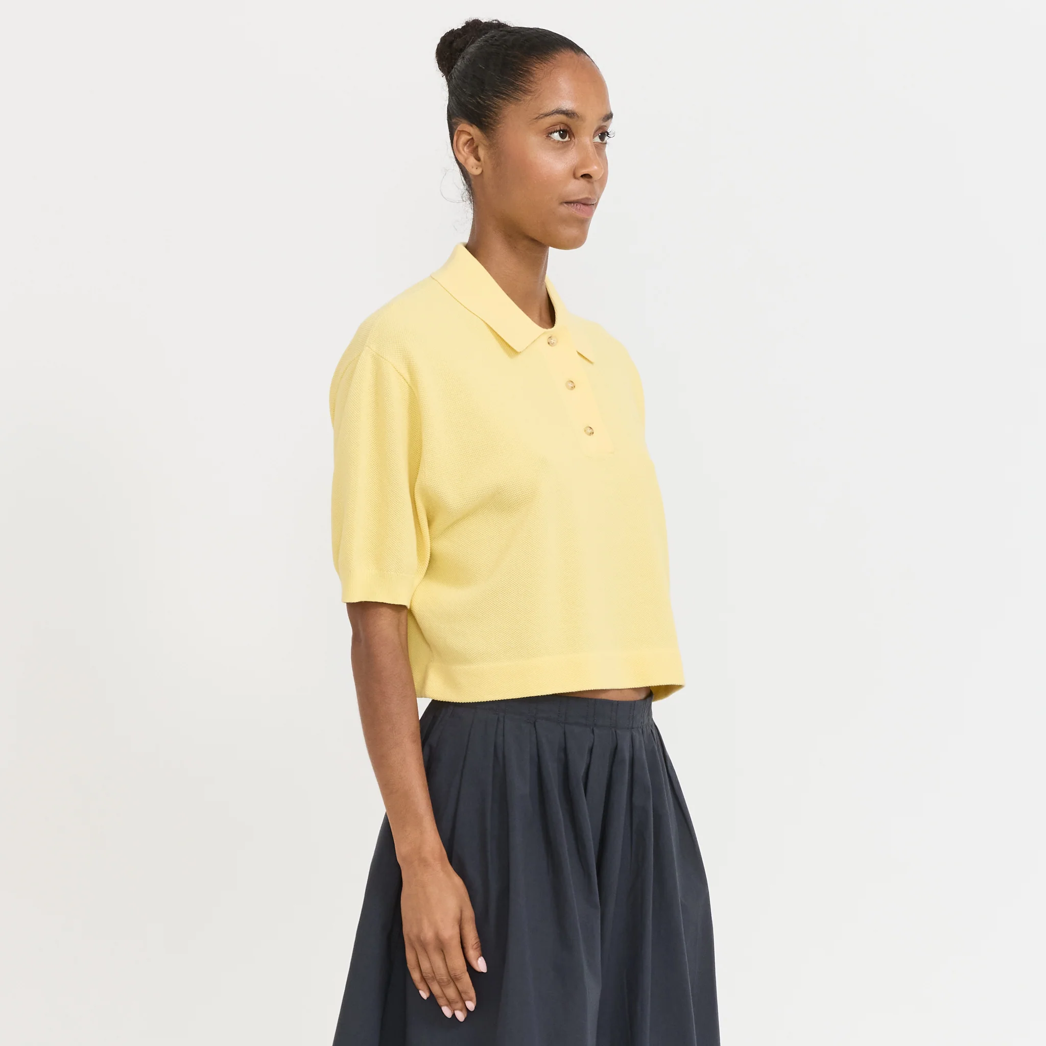 Boxy Pique Polo Knit Pale Yellow - Image 3