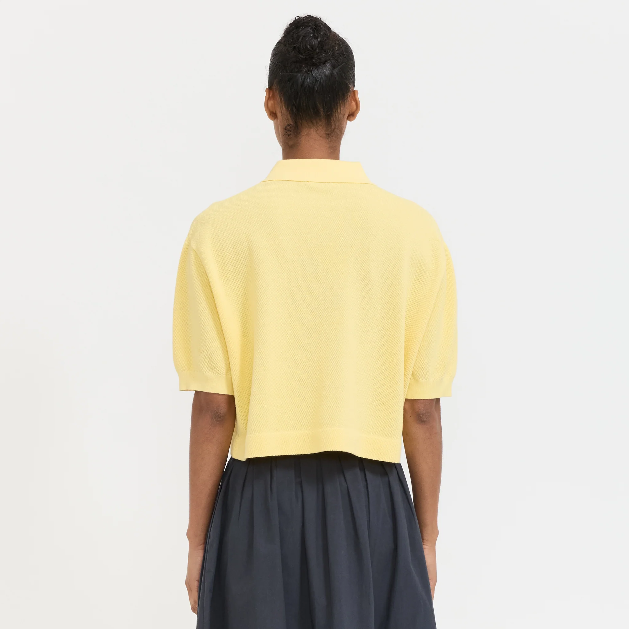 Boxy Pique Polo Knit Pale Yellow - Image 4