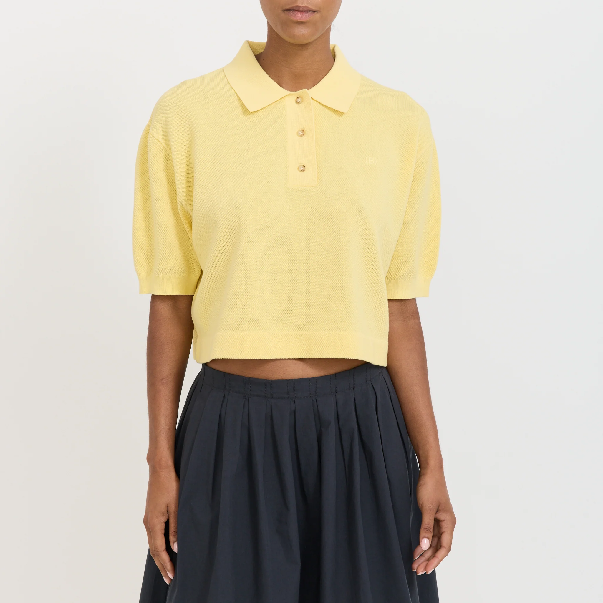 Boxy Pique Polo Knit Pale Yellow - Image 5