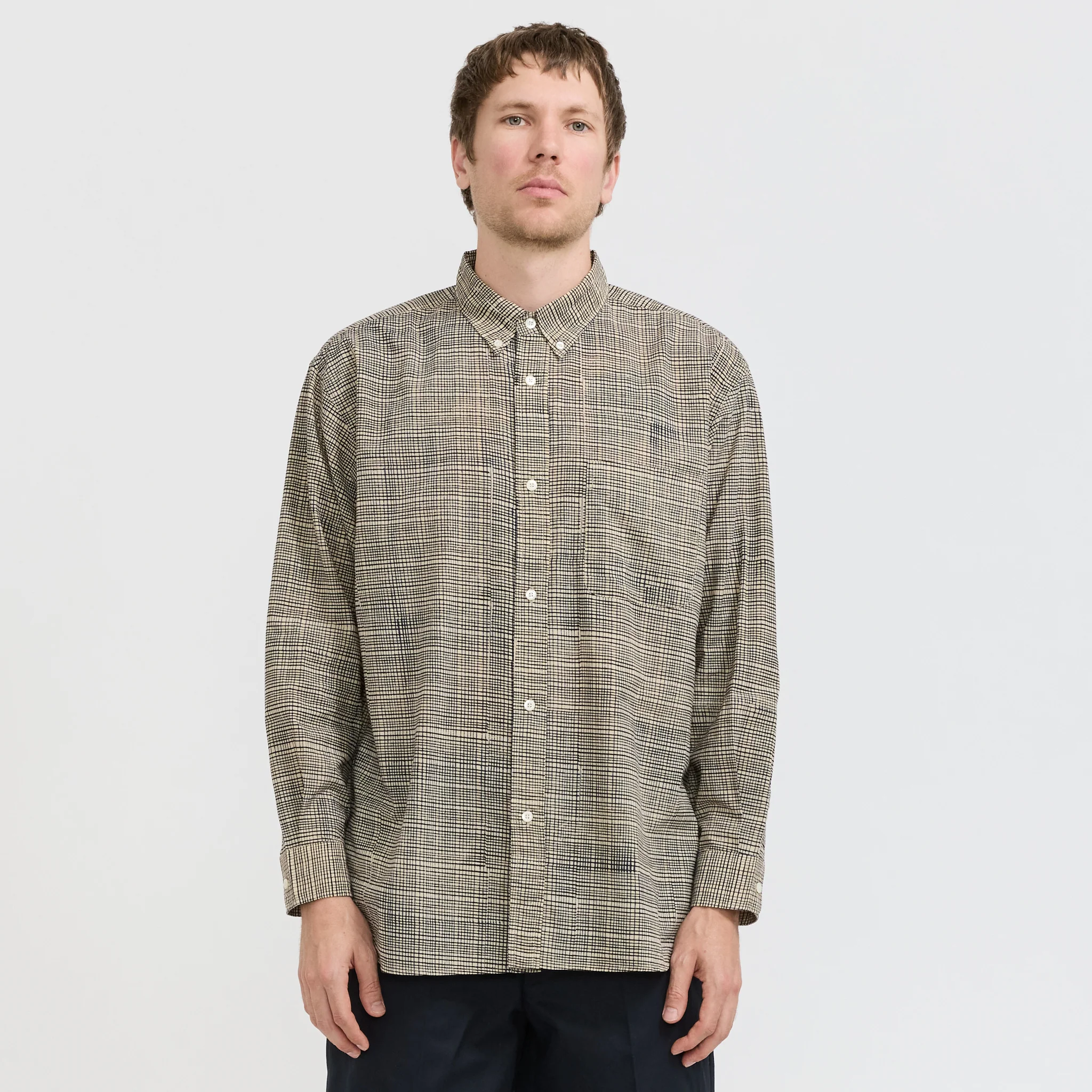 Bubbie Block Printed Button Down Shirt Navy