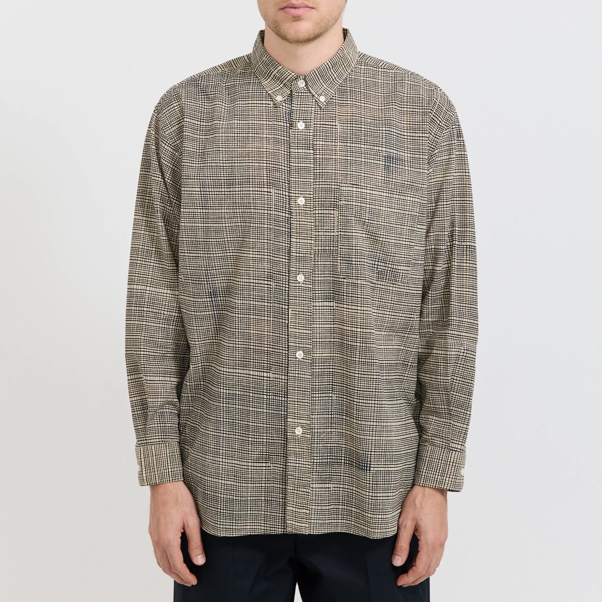Bubbie Block Printed Button Down Shirt Navy - Image 5