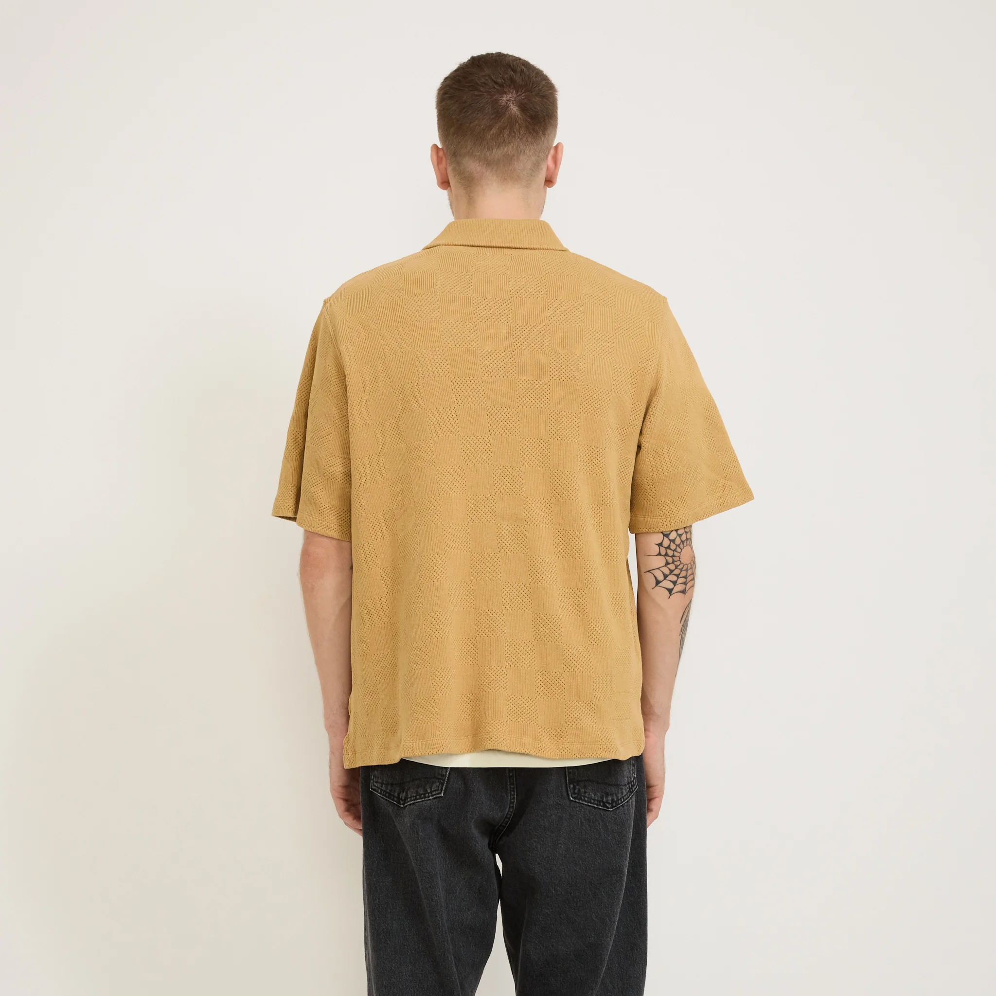 Button Through Polo Fantasy Checkerboard Sand - Image 4
