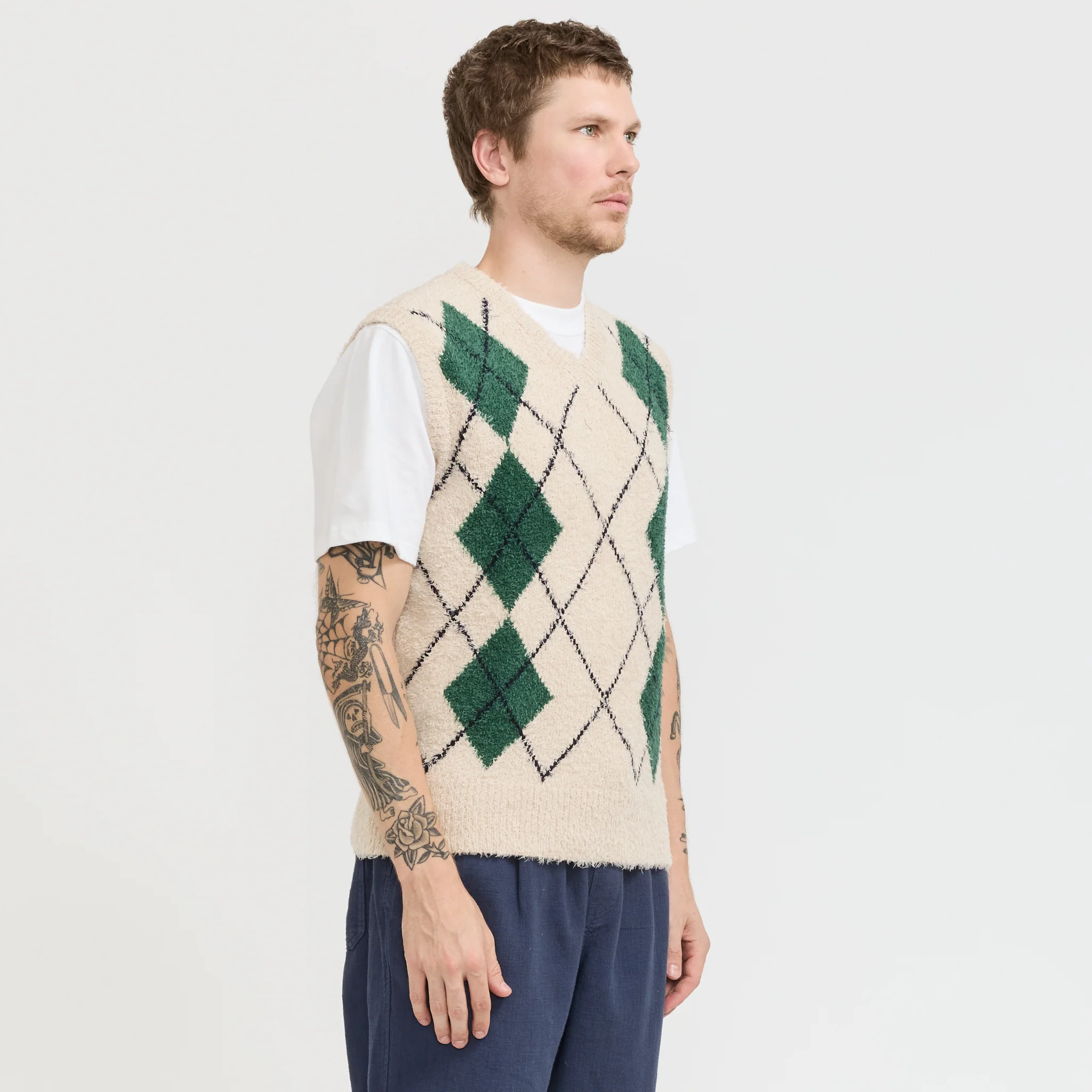 Carron Argyle Vest Ecru - Image 3