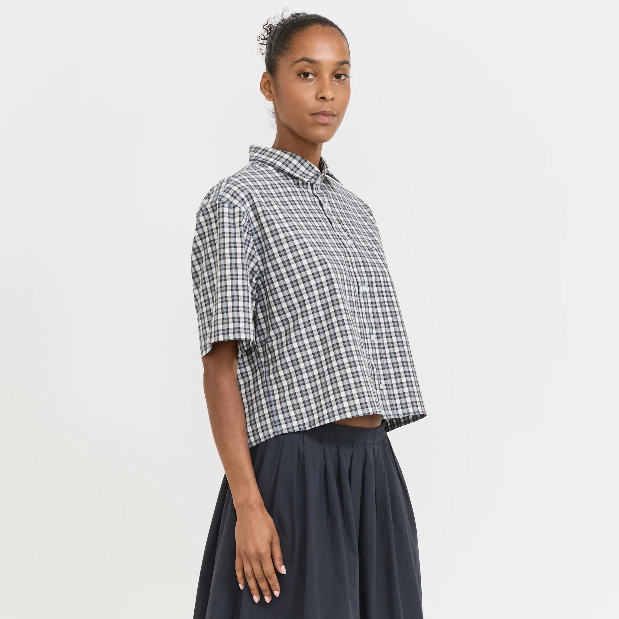 Check Cropped Shirt Blue Check - Image 3