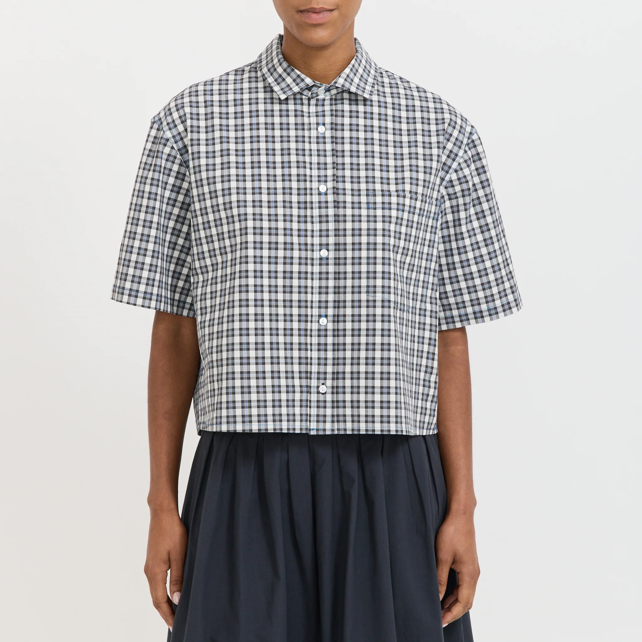 Check Cropped Shirt Blue Check - Image 5