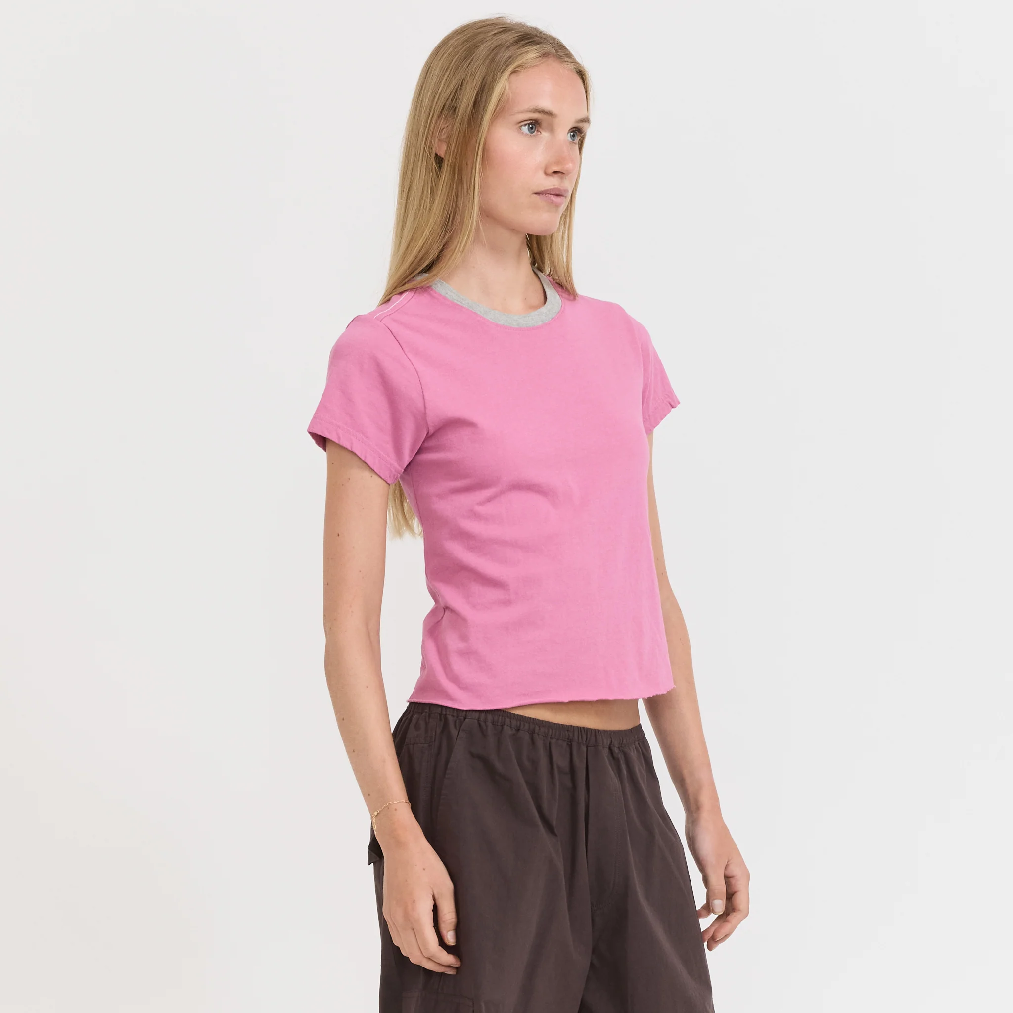 Contrast Raw Edge Baby Tee Boysenberry/Greymarle - Image 3