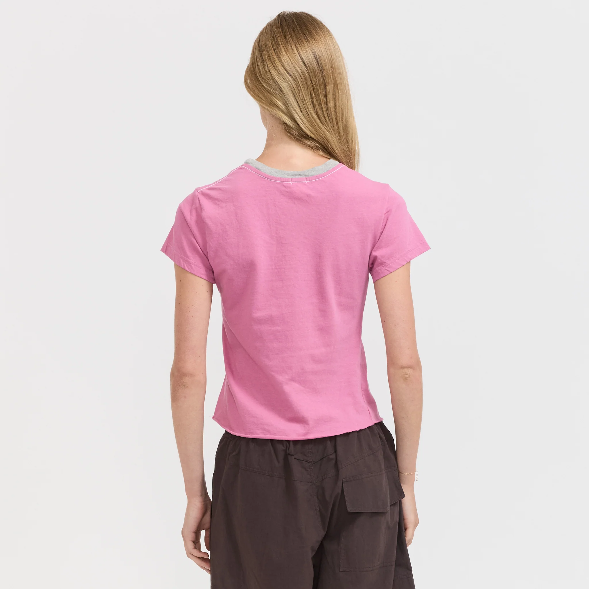 Contrast Raw Edge Baby Tee Boysenberry/Greymarle - Image 4
