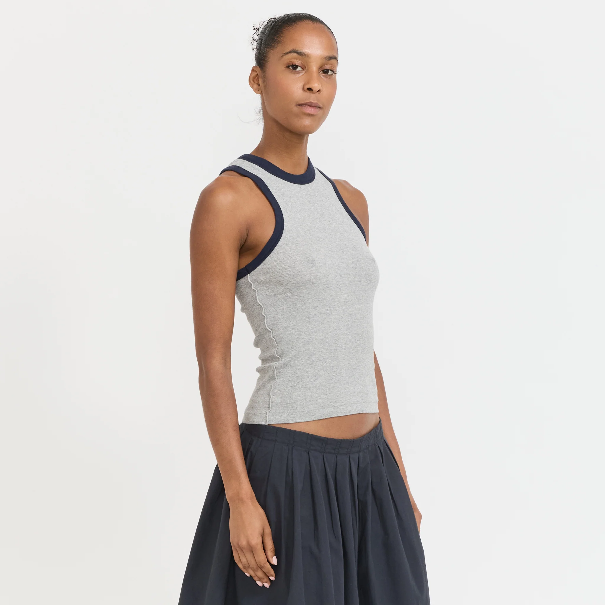 Contrast Seam Detail Tank Greymarle/Blue Ink - Image 3