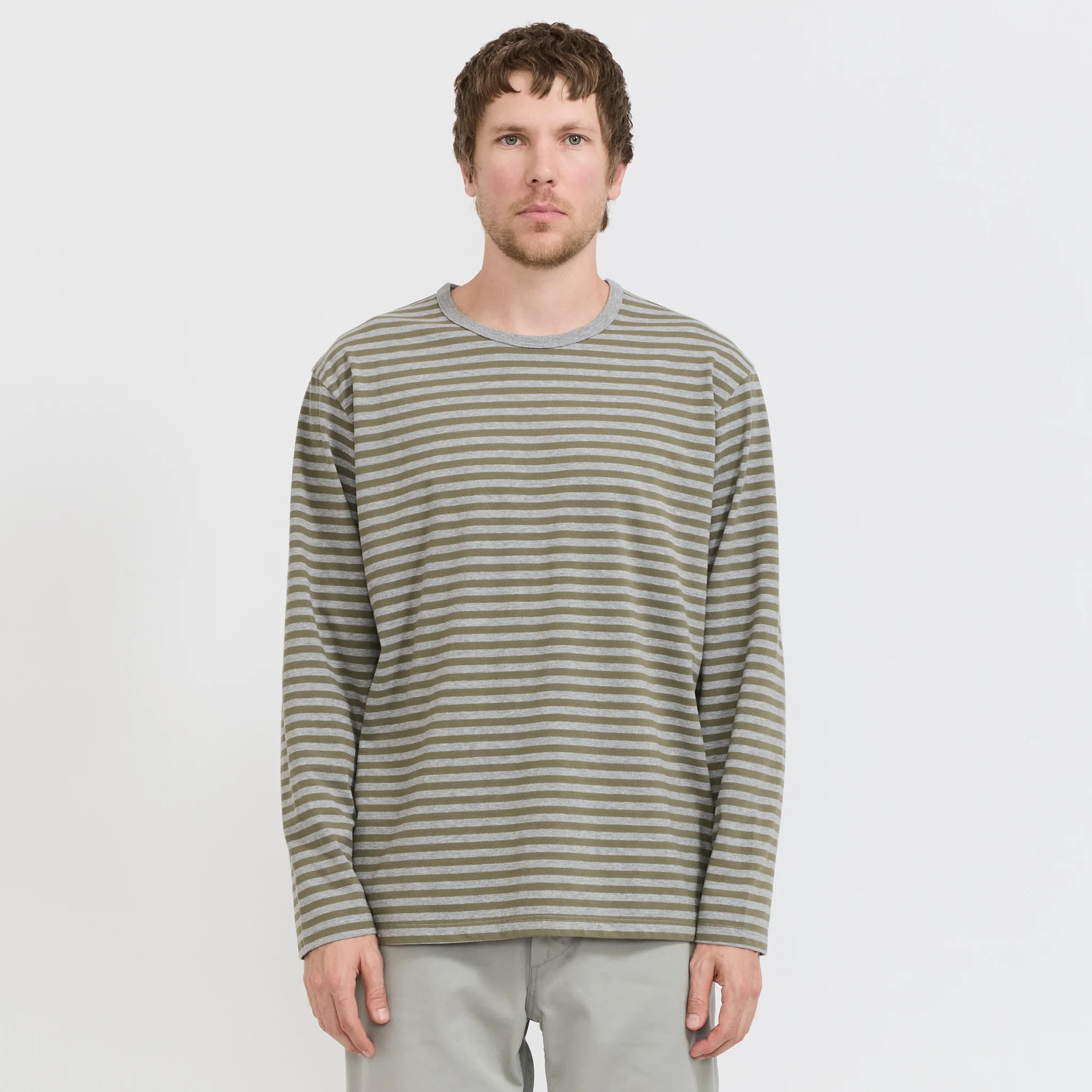 COOLMAX Stripe Jersey L/S Tee Olive/Grey