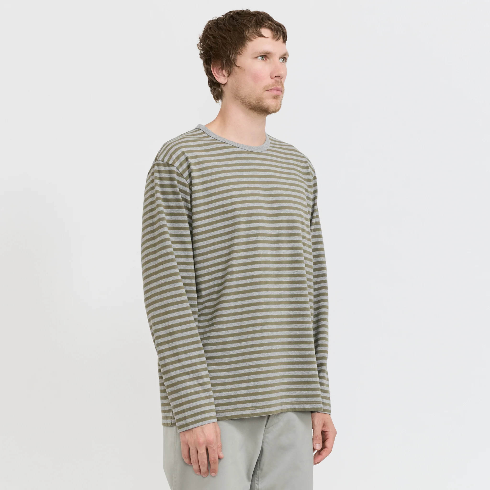 COOLMAX Stripe Jersey L/S Tee Olive/Grey - Image 3