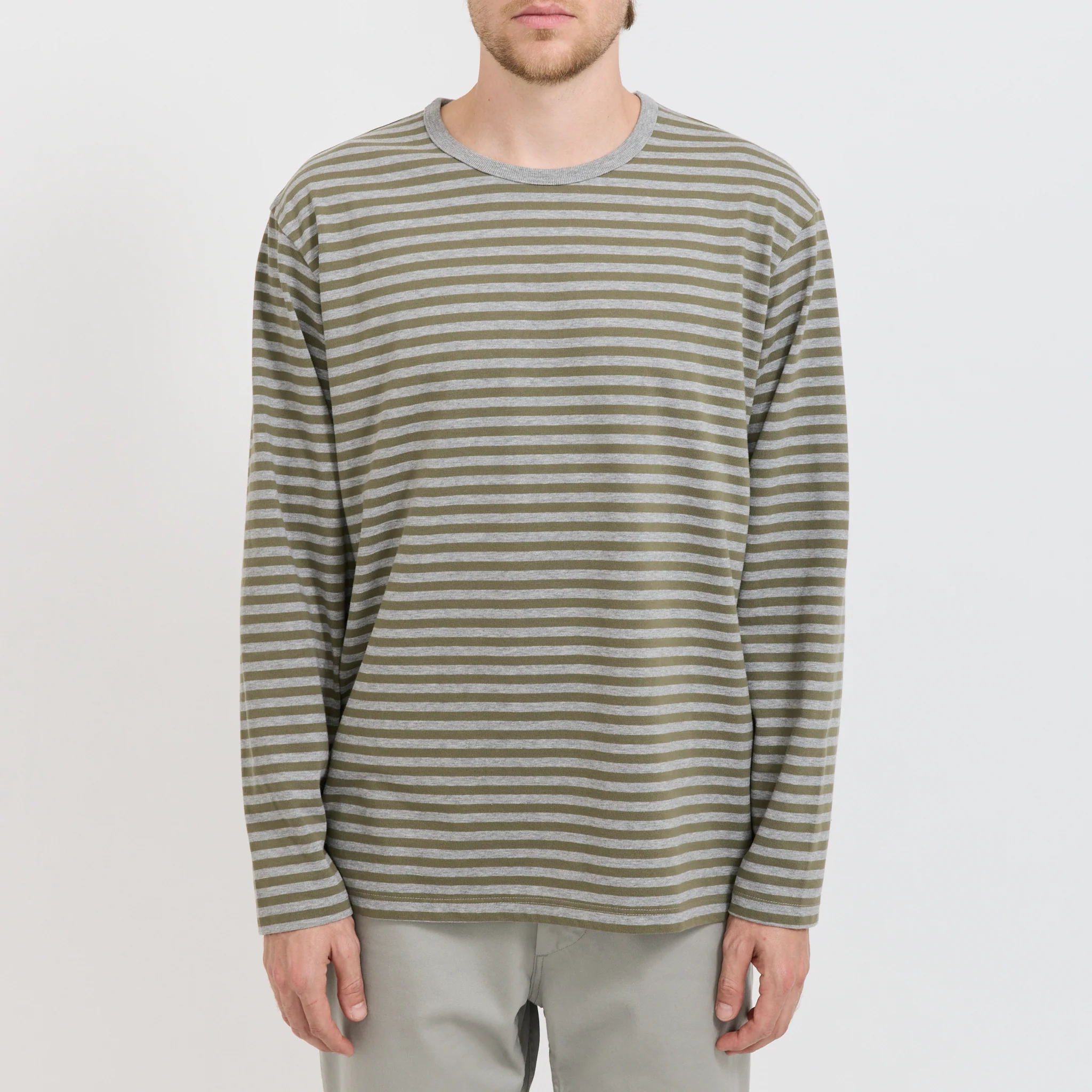 COOLMAX Stripe Jersey L/S Tee Olive/Grey - Image 5