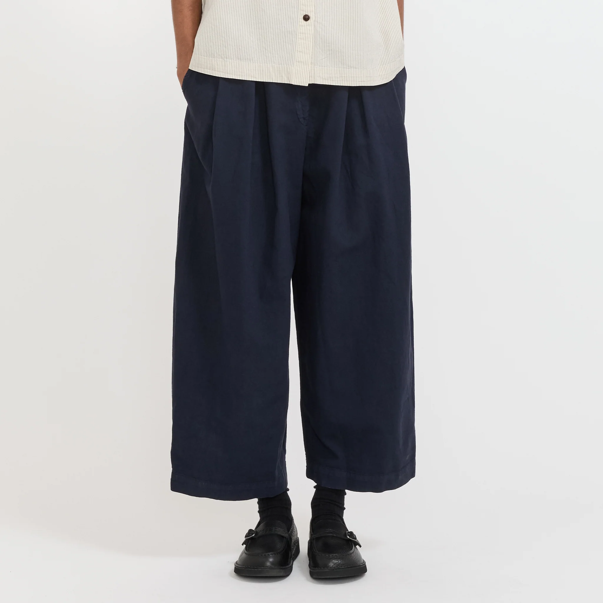 Cotton Linen Canvas Wide Leg Trousers Anthracite