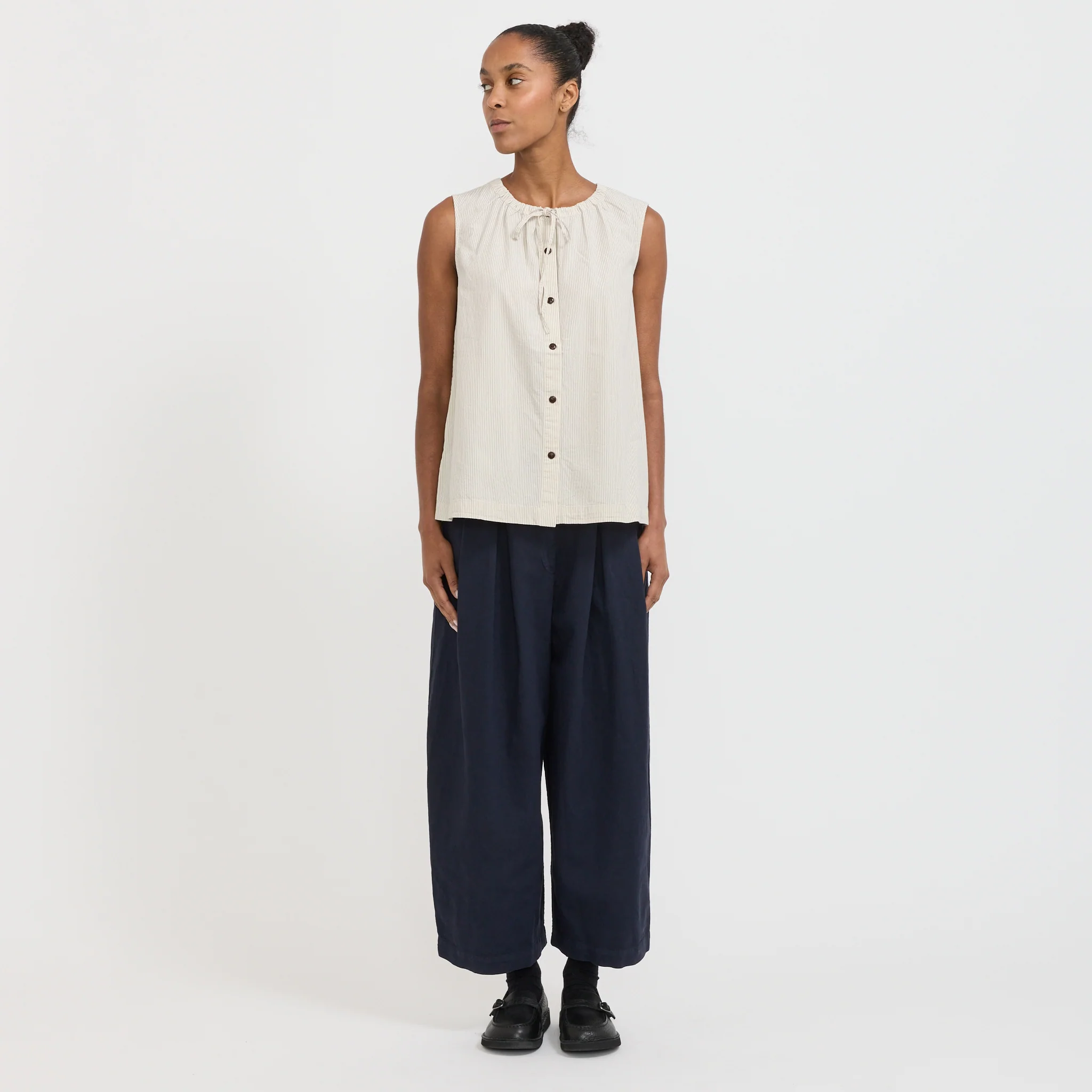 Cotton Linen Canvas Wide Leg Trousers Anthracite - Image 2
