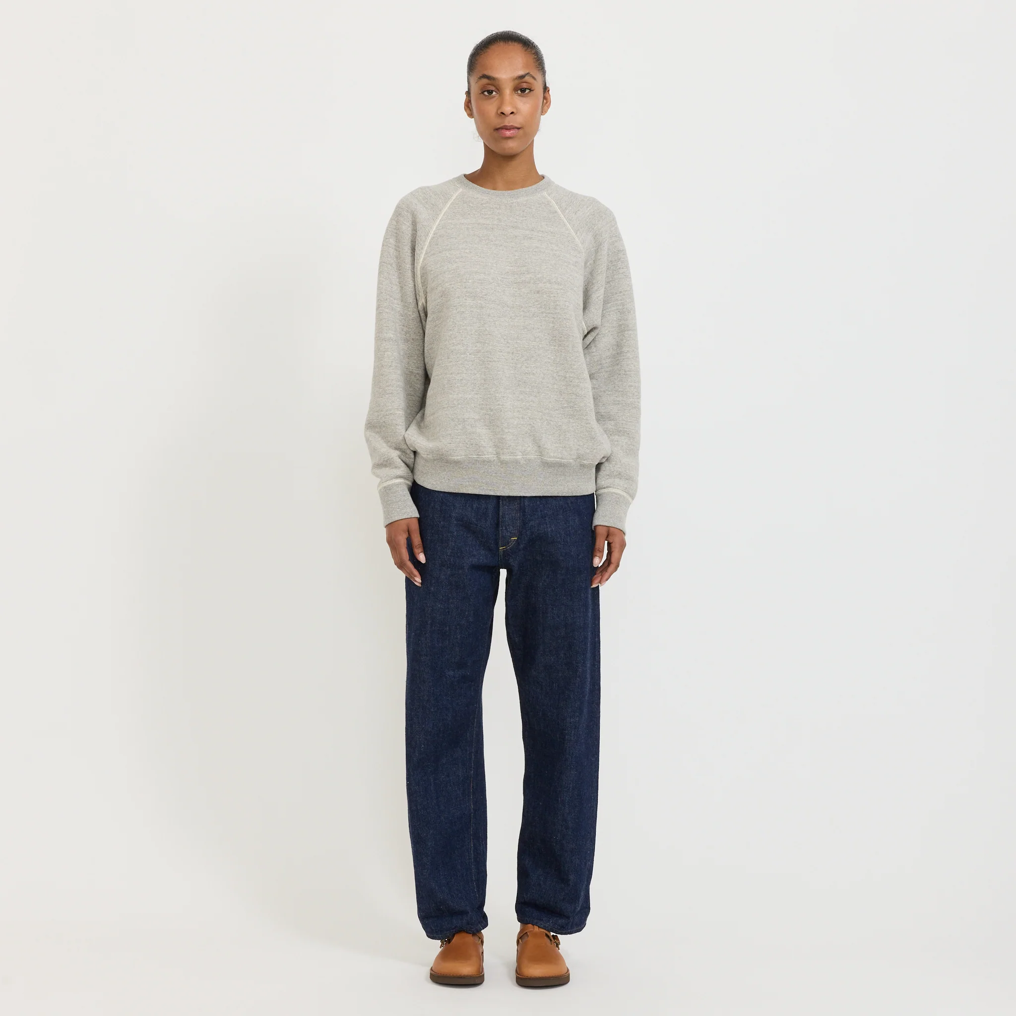 Crew Neck Sweat Shirt Heather Gray Womens - Image 2