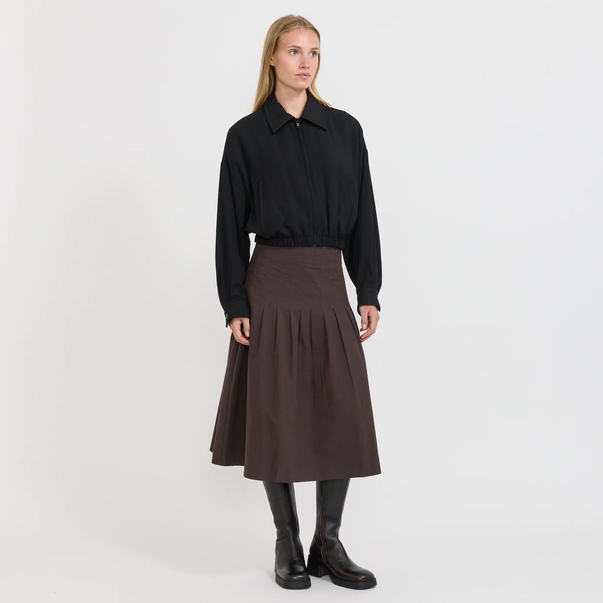 Cropped Twill Jacket Black