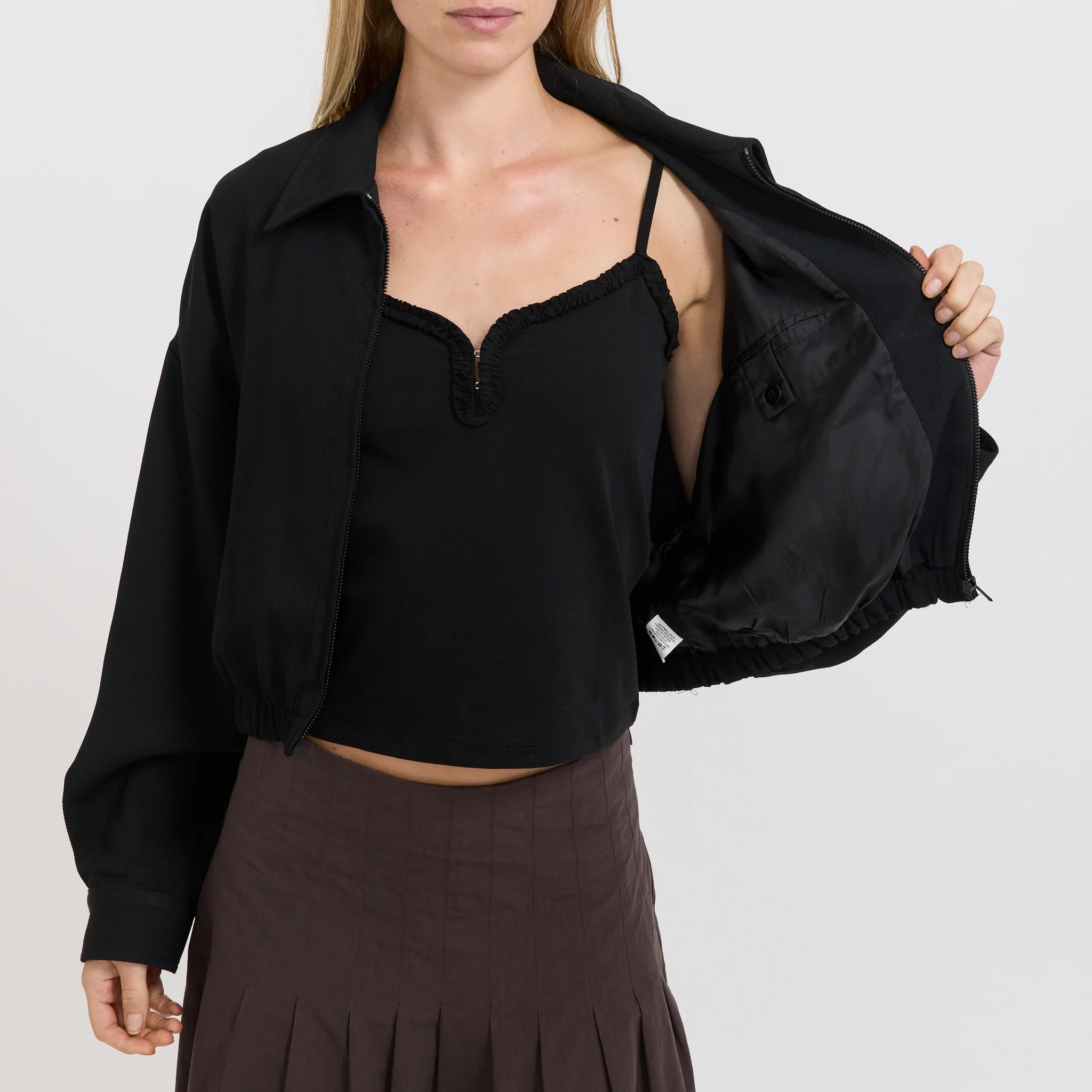 Cropped Twill Jacket Black - Image 8