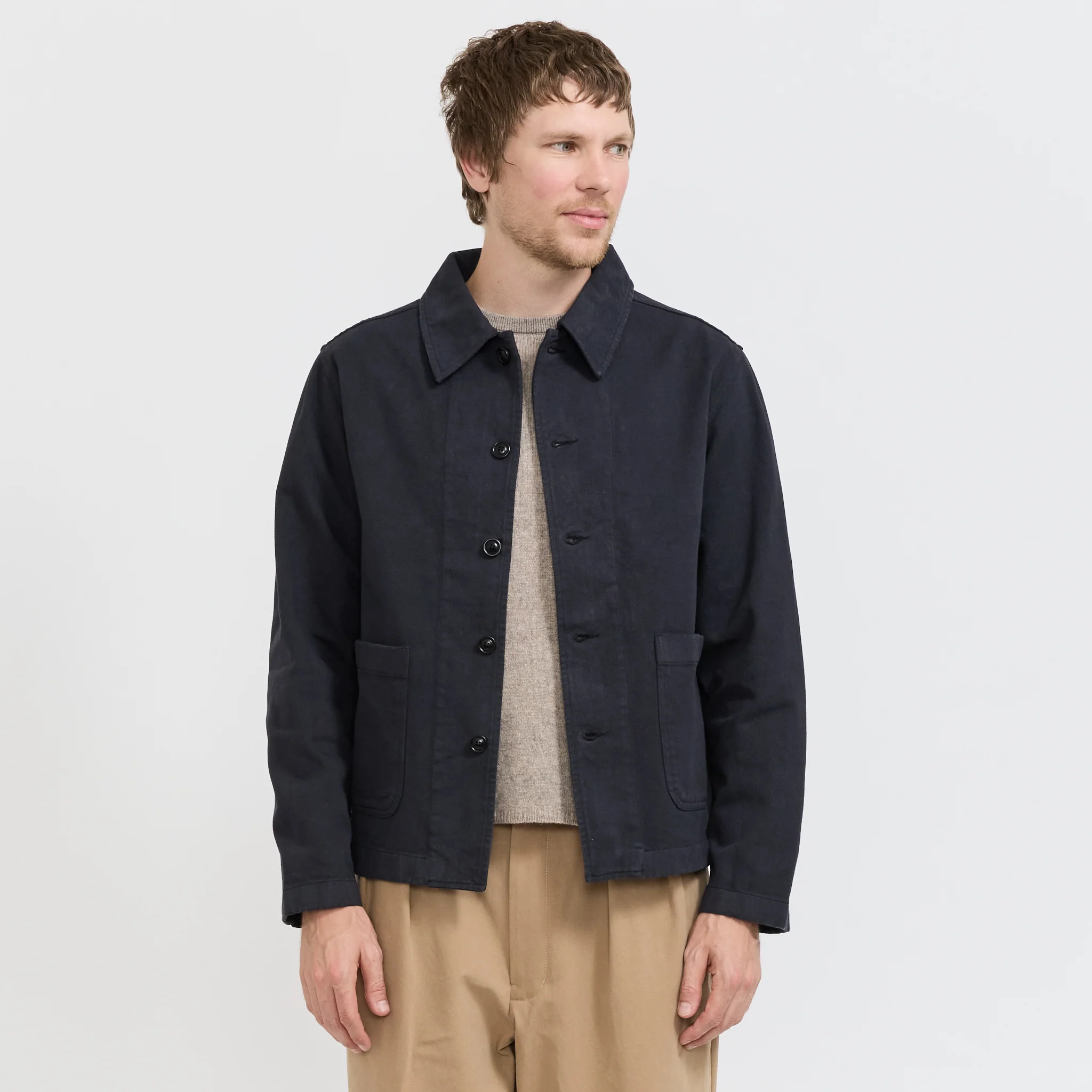 Cropped Worker's Cotton Twill Jacket Charcoal