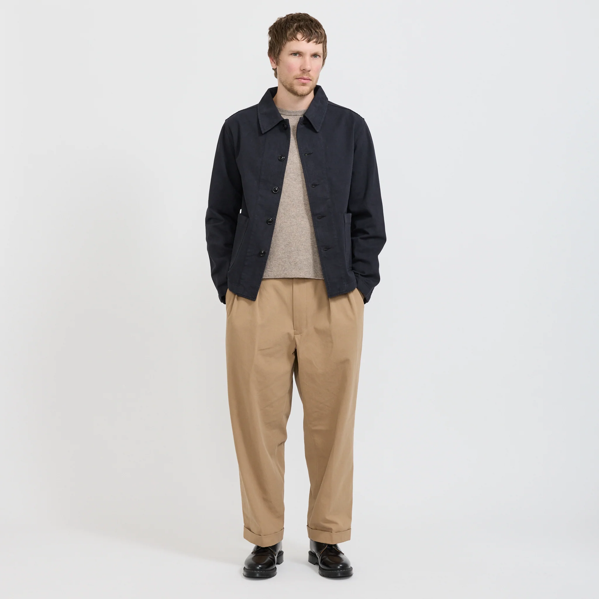 Cropped Worker's Cotton Twill Jacket Charcoal - Image 2