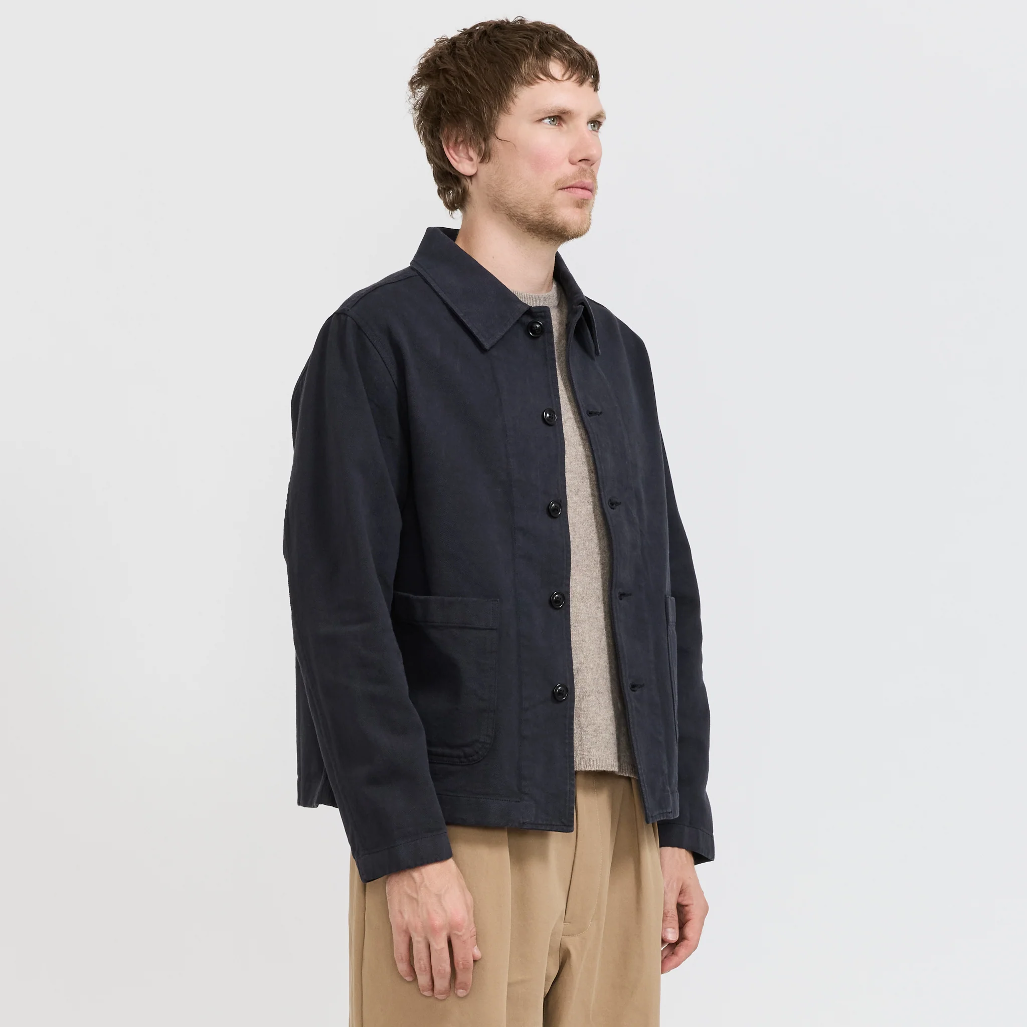 Cropped Worker's Cotton Twill Jacket Charcoal - Image 3