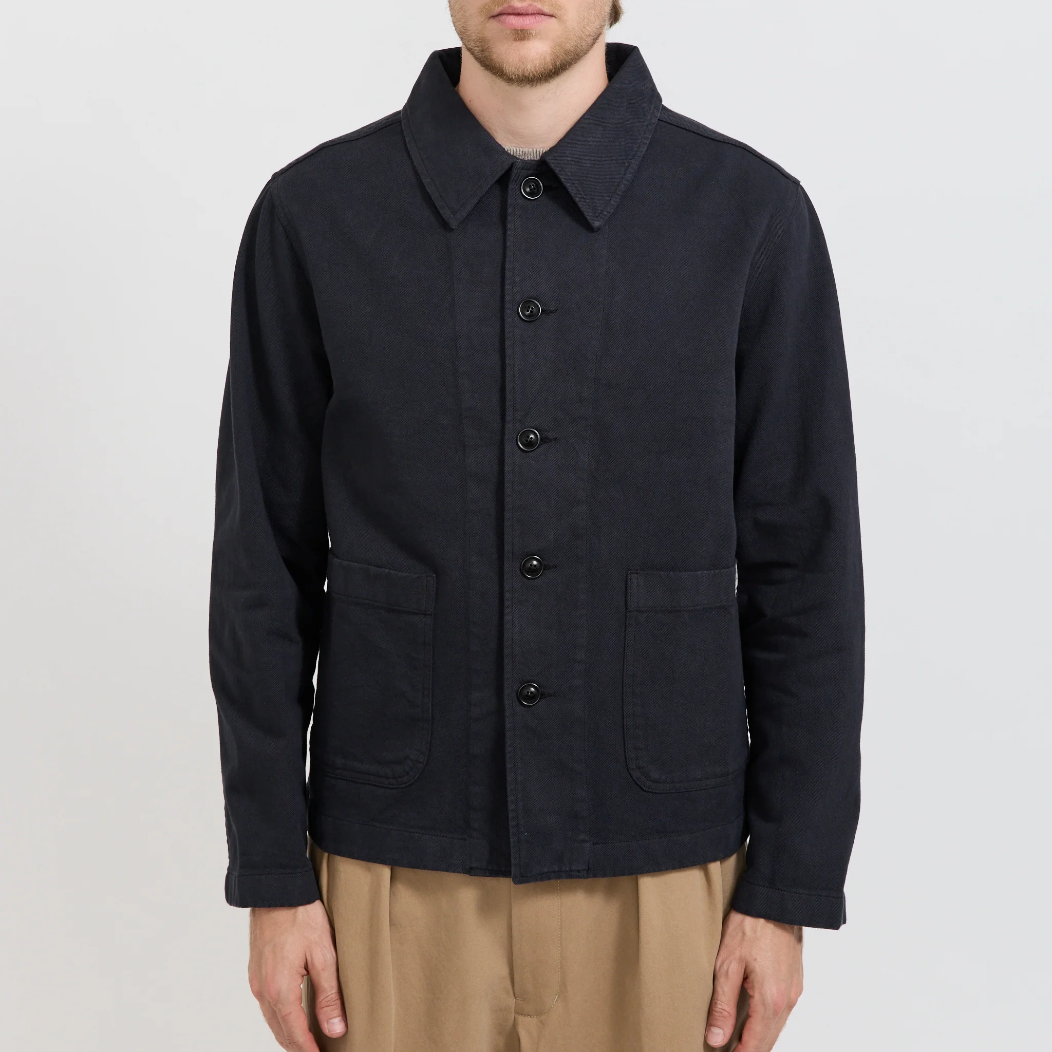 Cropped Worker's Cotton Twill Jacket Charcoal - Image 5