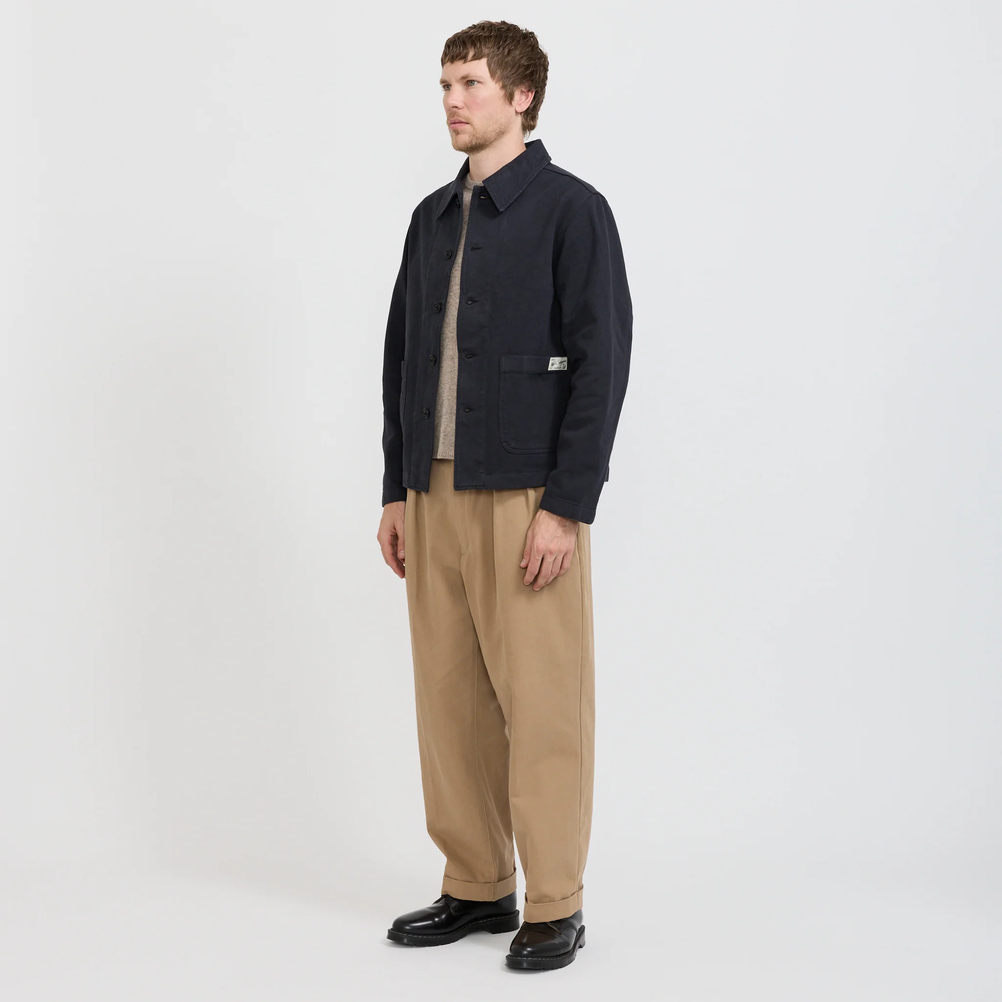 Cropped Worker's Cotton Twill Jacket Charcoal - Image 7