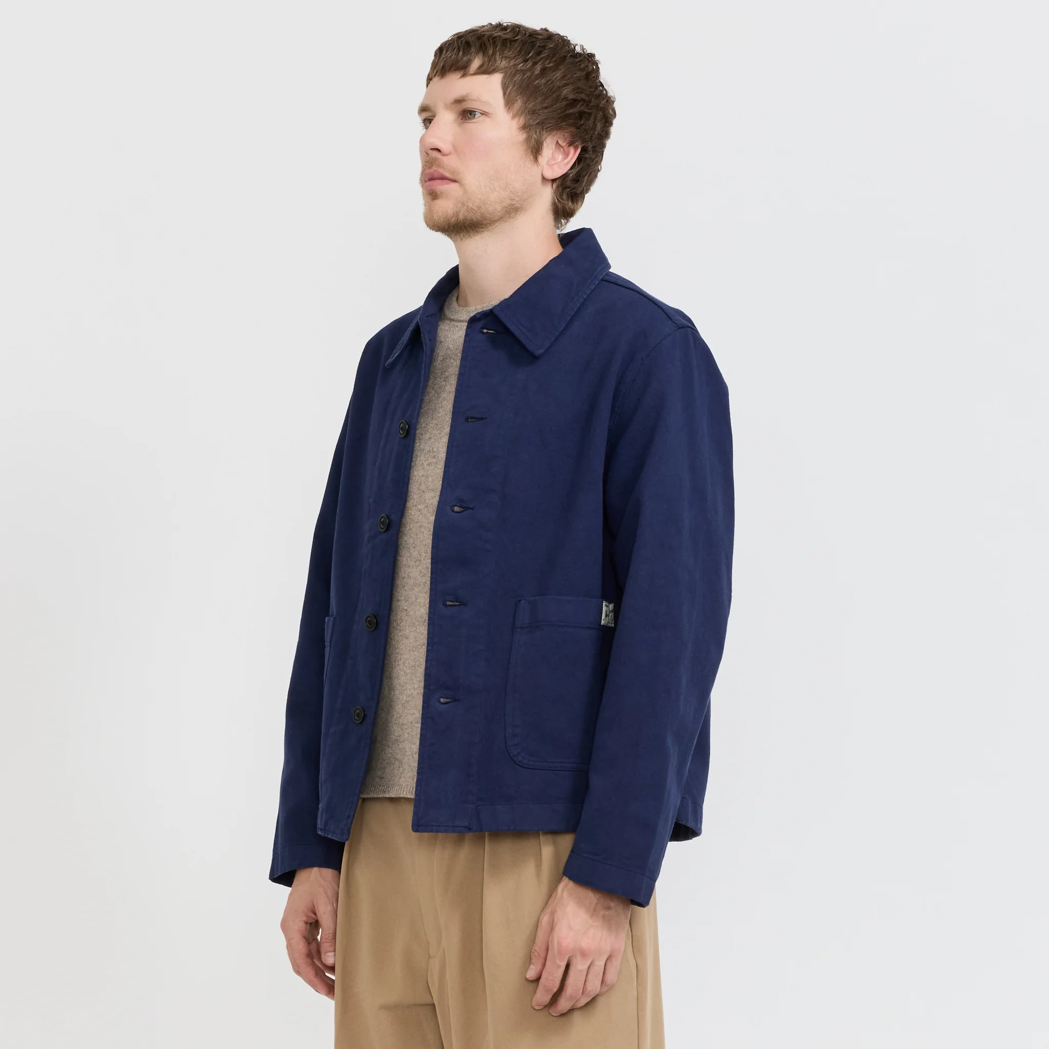 Cropped Worker's Cotton Twill Jacket Ink Blue