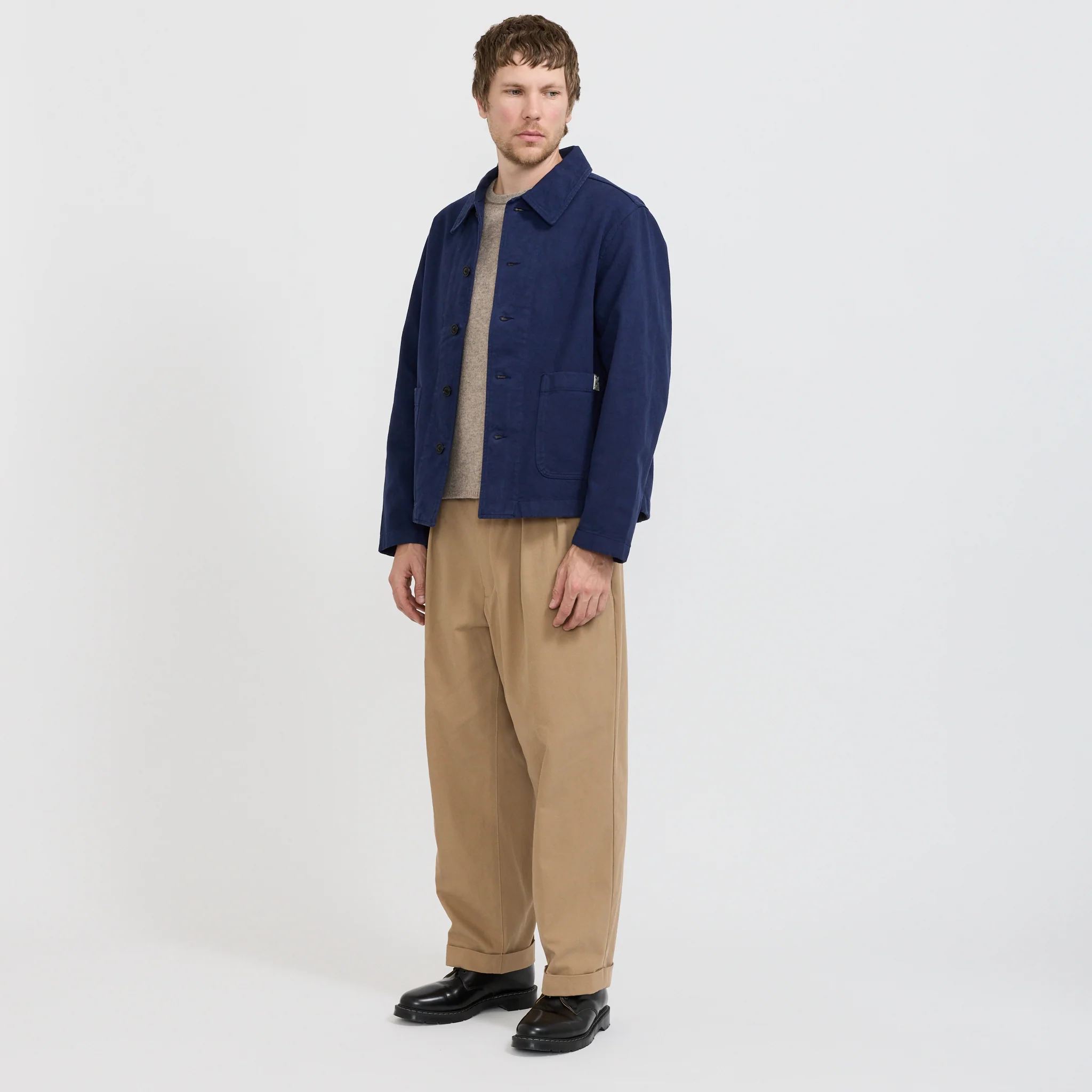 Cropped Worker's Cotton Twill Jacket Ink Blue - Image 2