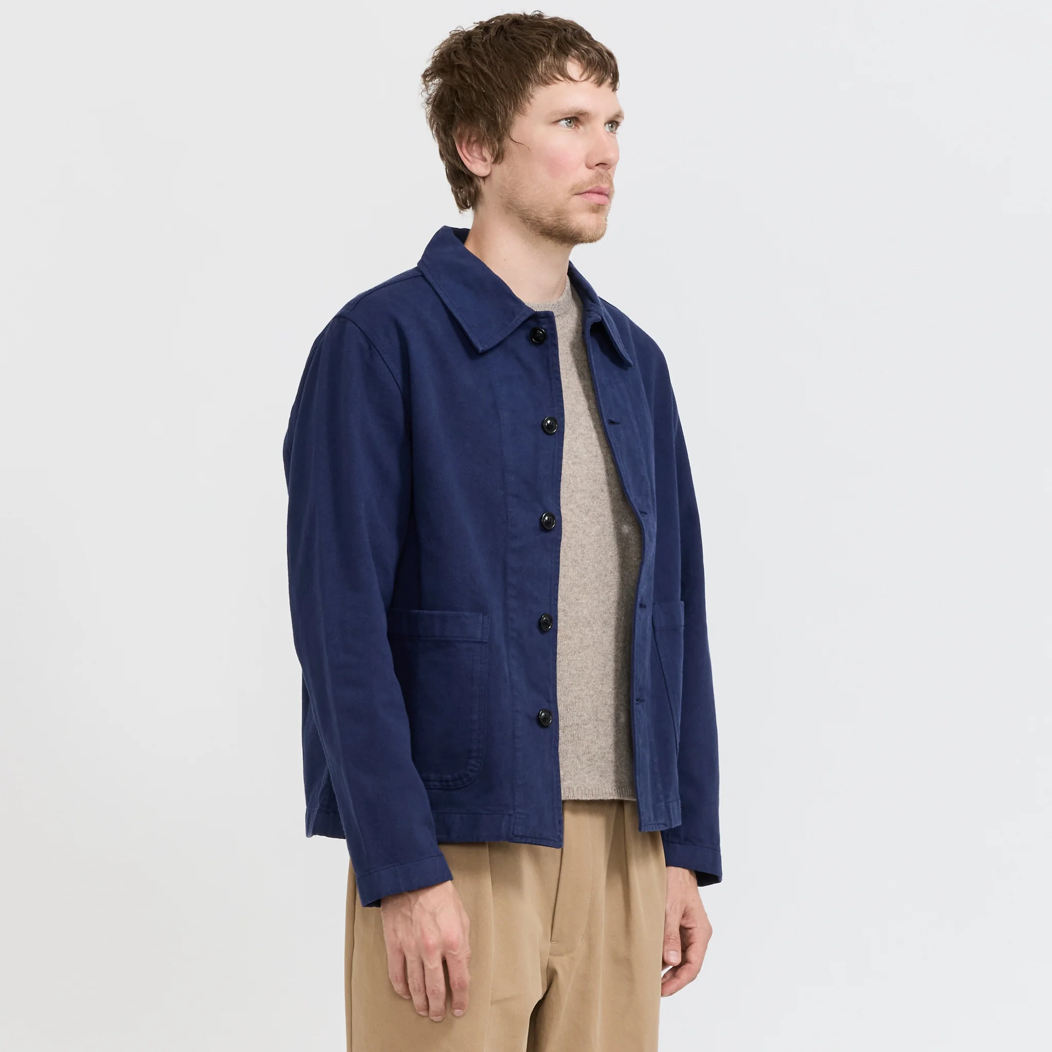 Cropped Worker's Cotton Twill Jacket Ink Blue - Image 3