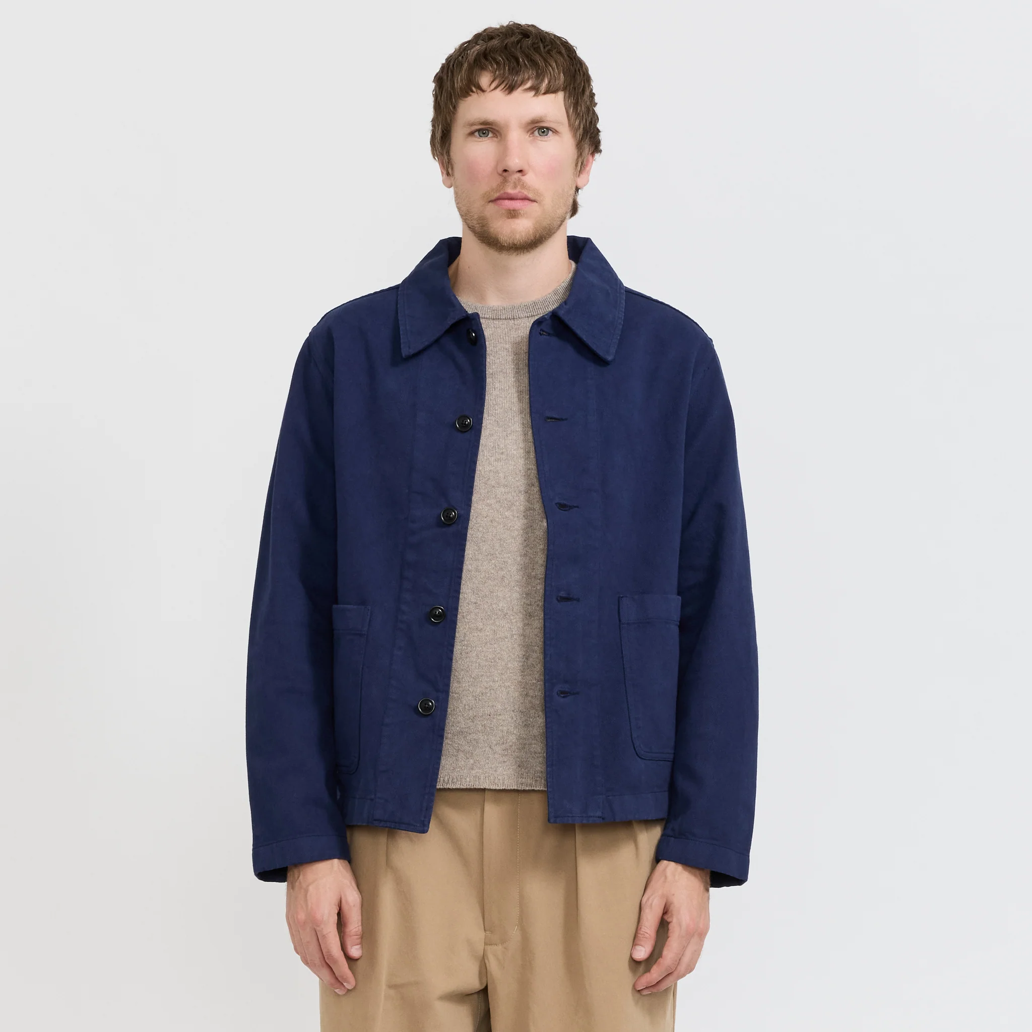 Cropped Worker's Cotton Twill Jacket Ink Blue - Image 7