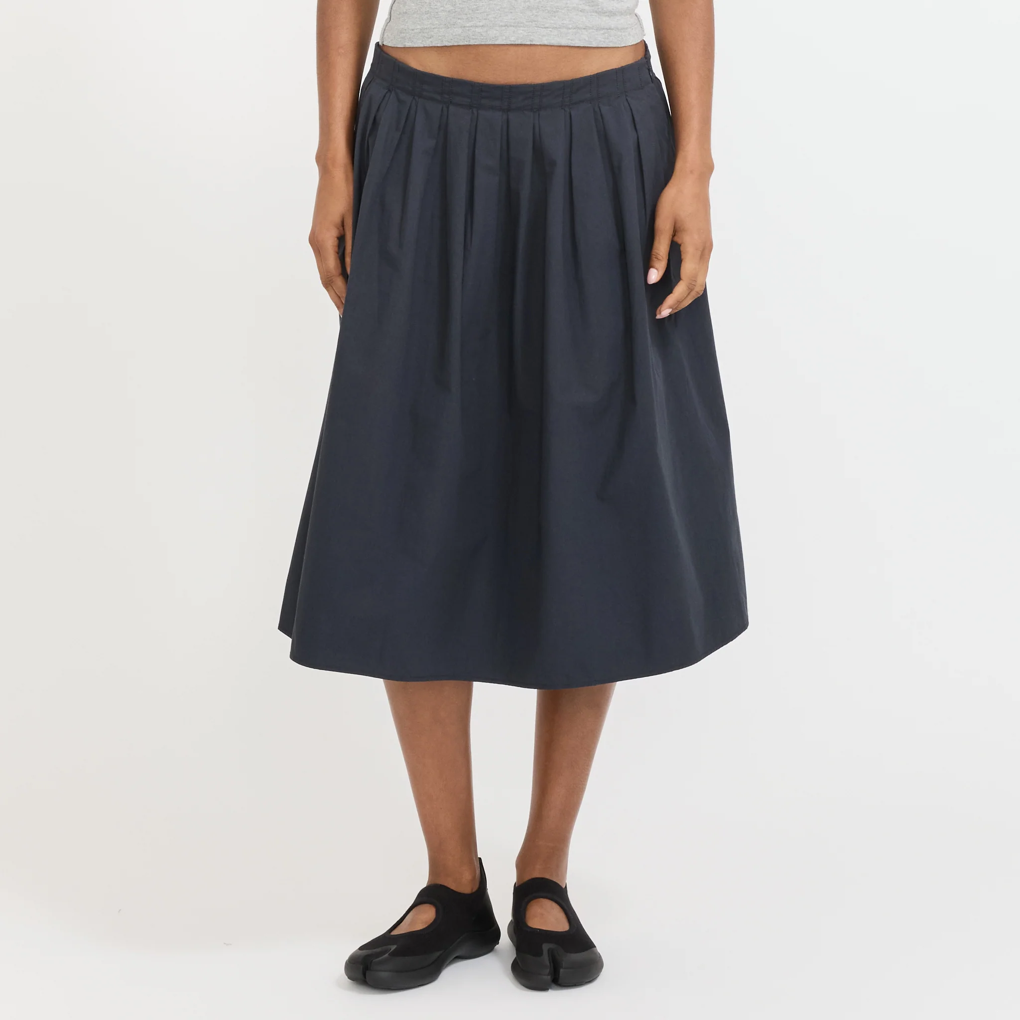 Crushed Cotton Gathered Skirt Ink