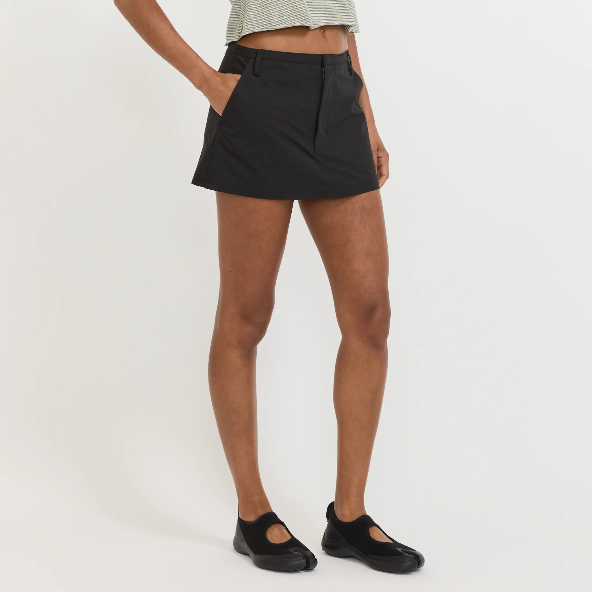 Crushed Cotton Mini Skort Black - Image 3