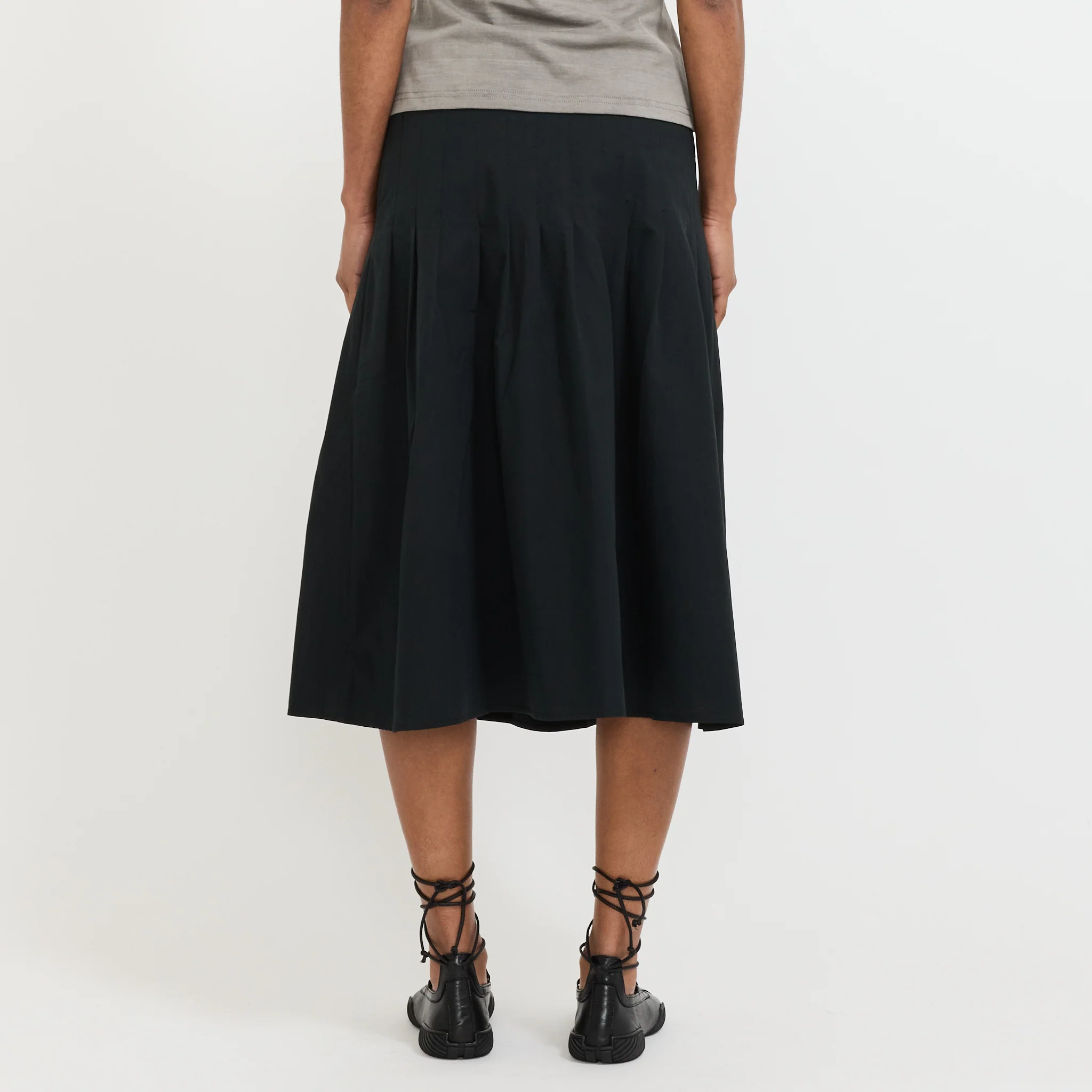 Crushed Cotton Pleated Skirt Black - Image 4