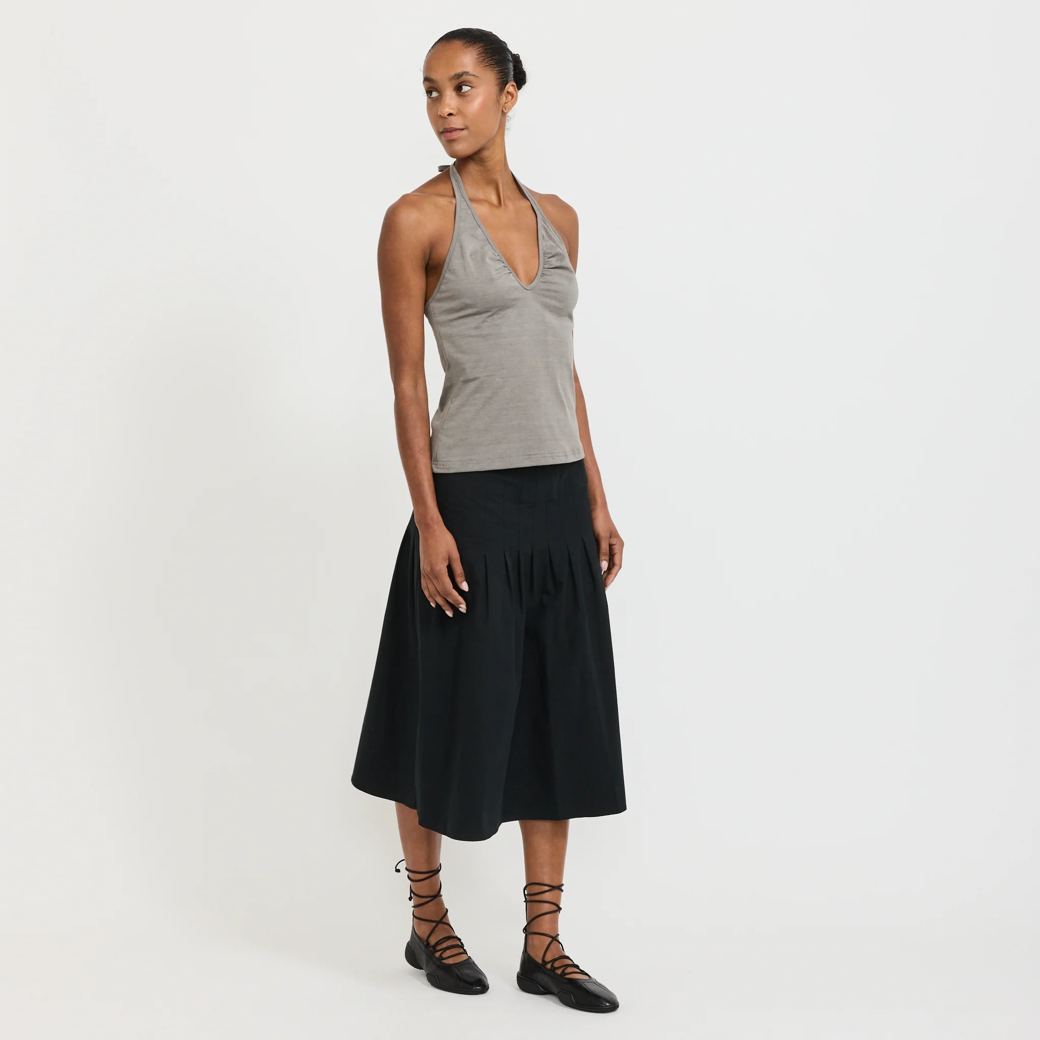 Crushed Cotton Pleated Skirt Black - Image 7