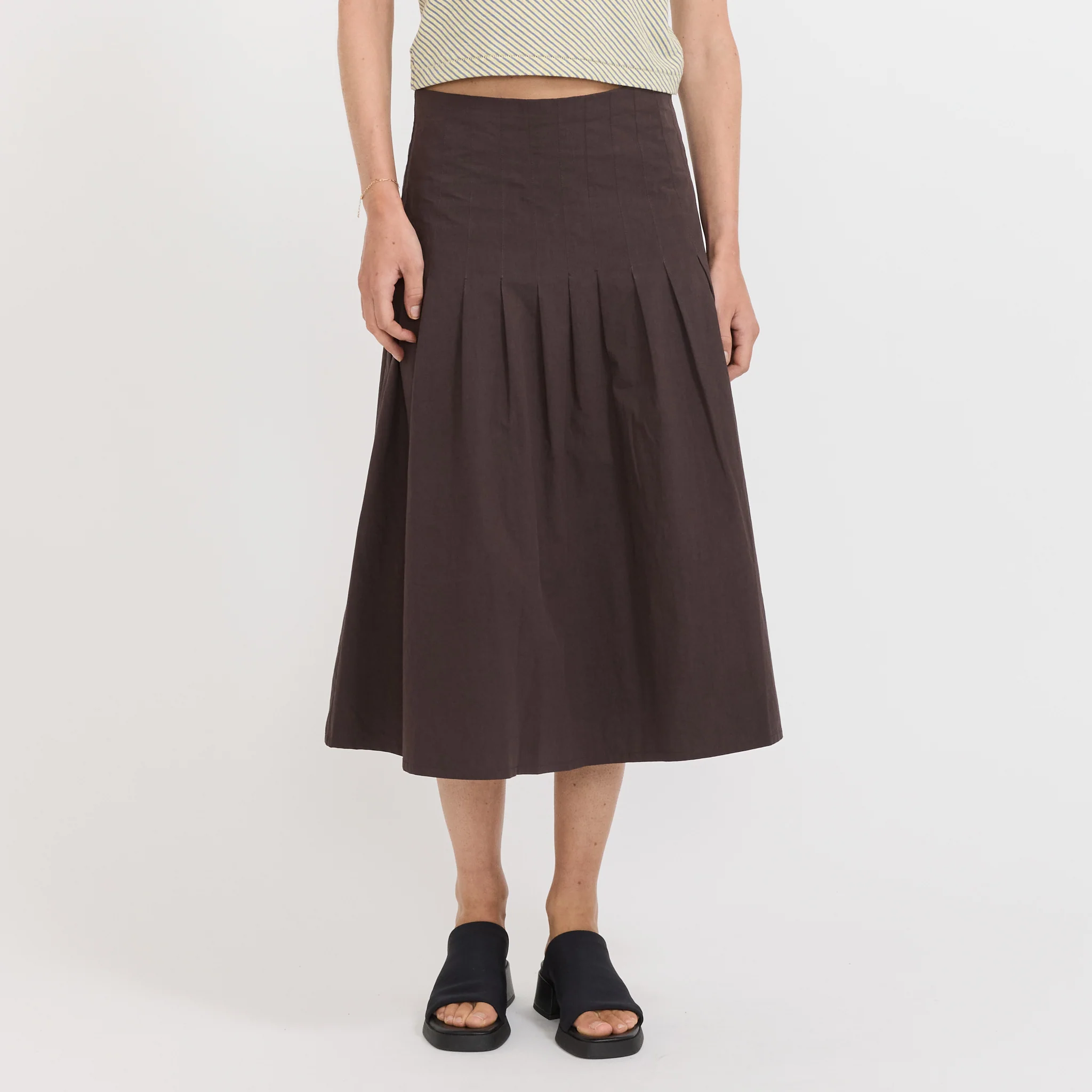 Crushed Cotton Pleated Skirt Chocolate