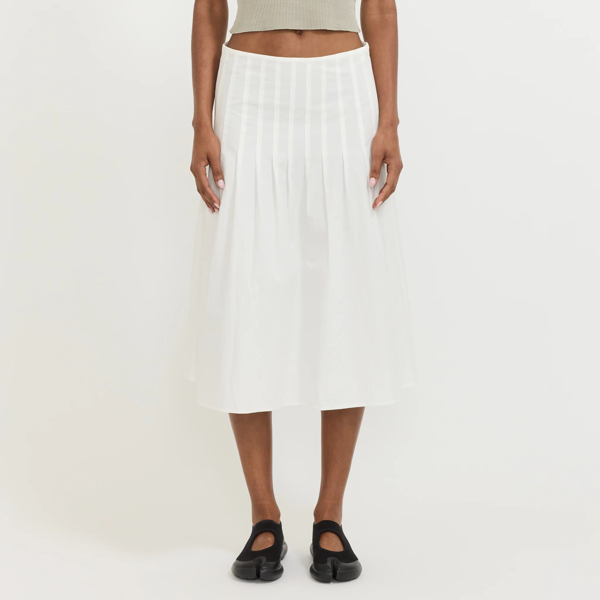Crushed Cotton Pleated Skirt Natural