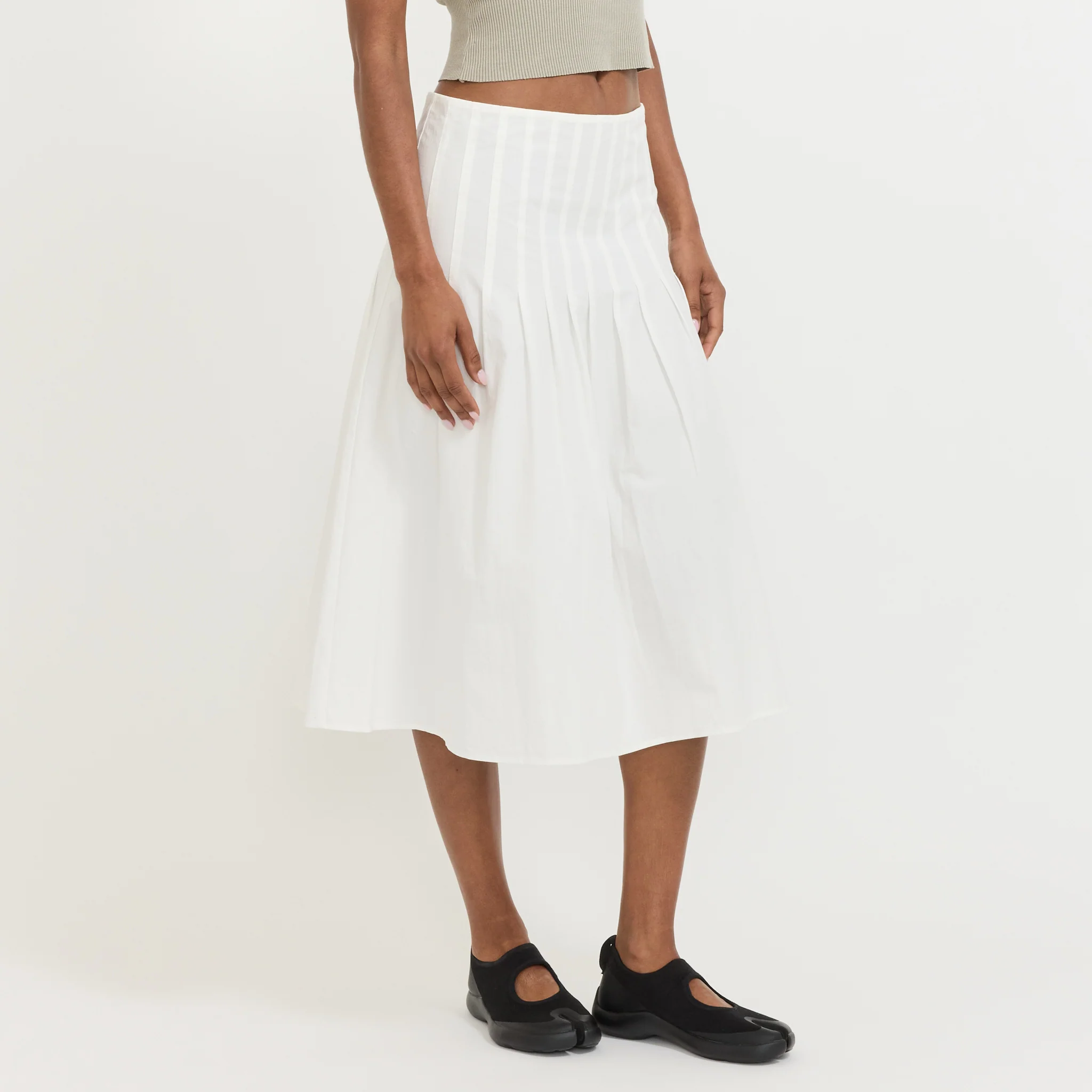 Crushed Cotton Pleated Skirt Natural - Image 3