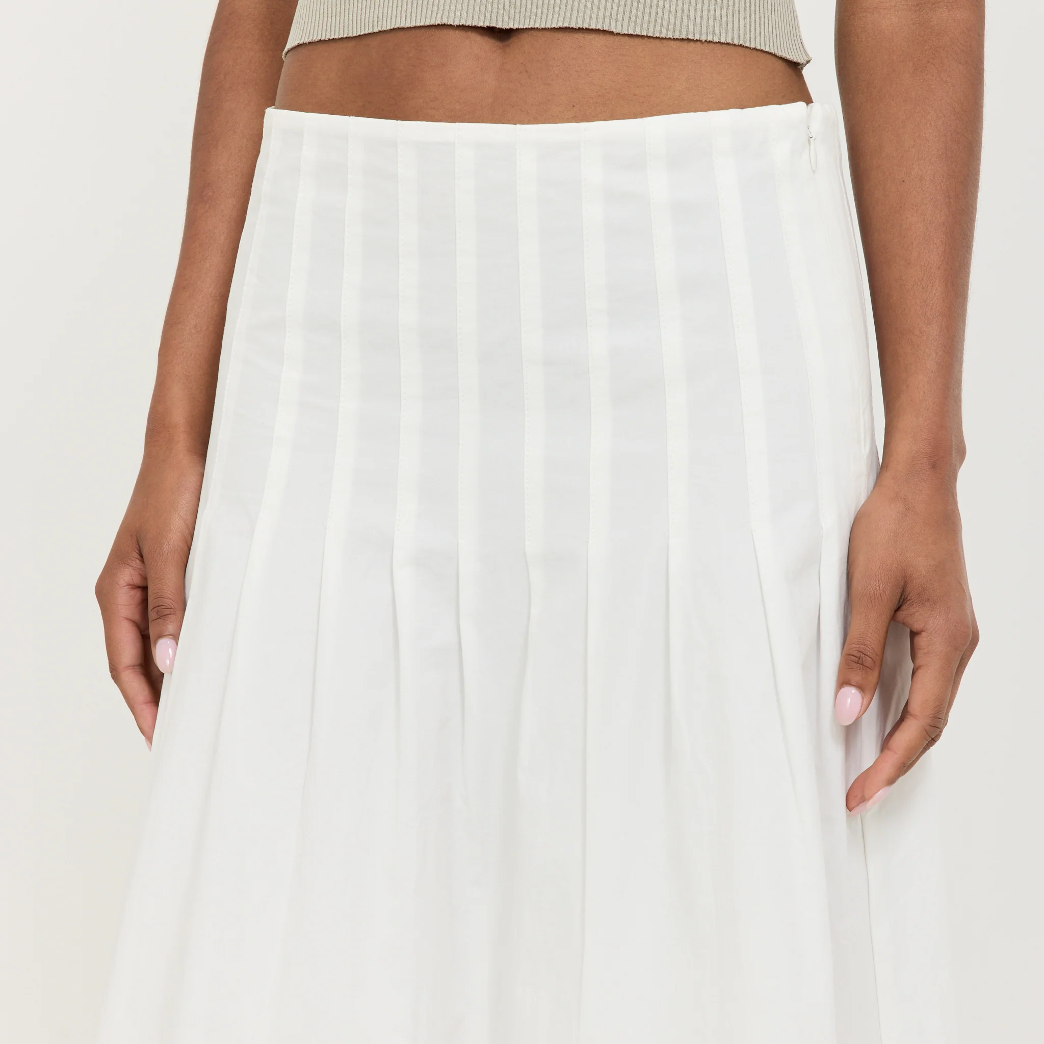 Crushed Cotton Pleated Skirt Natural - Image 5