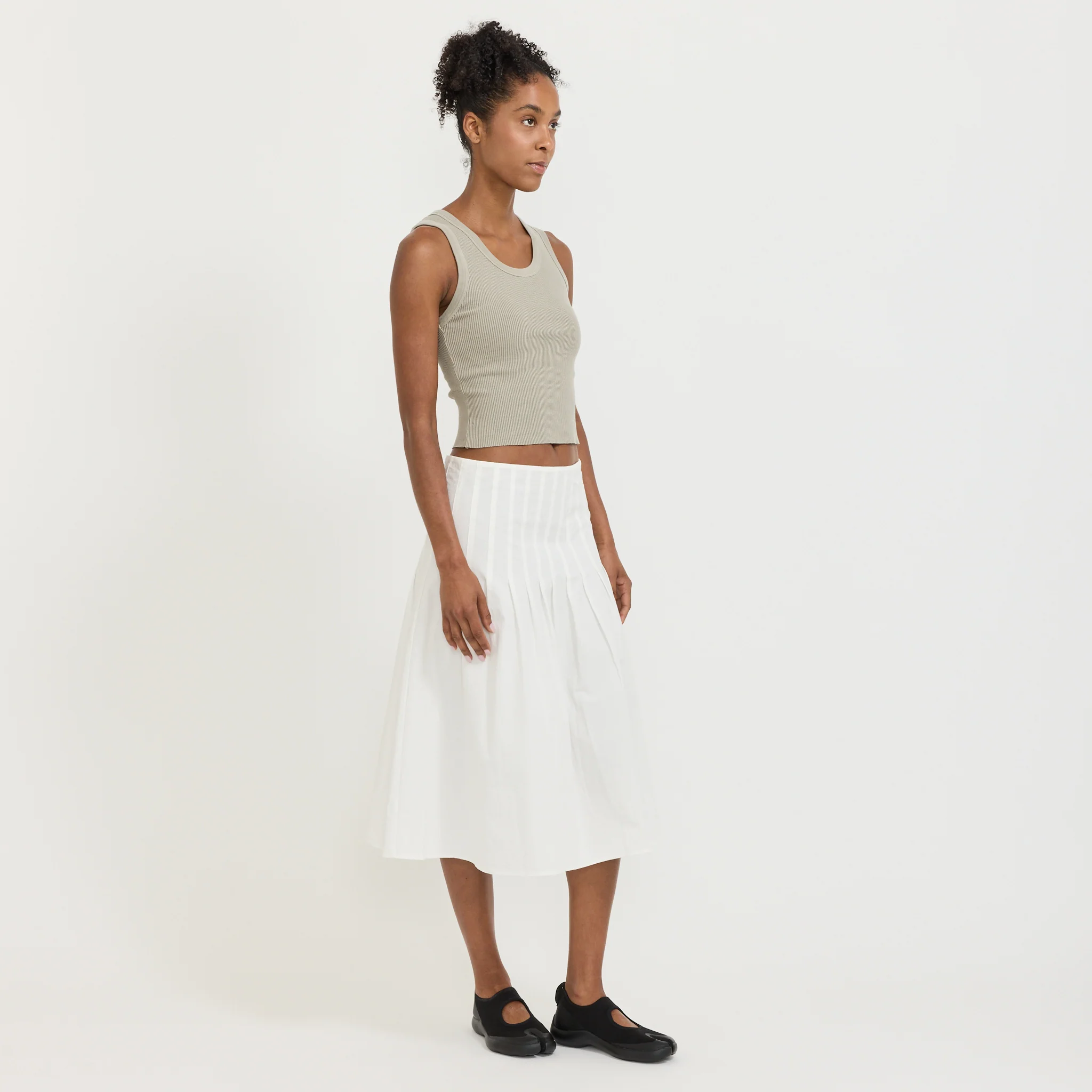 Crushed Cotton Pleated Skirt Natural - Image 7