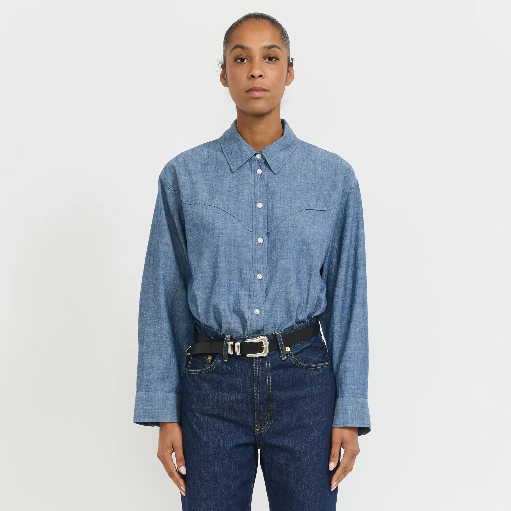 Daisy Chambray Western Shirt Blue