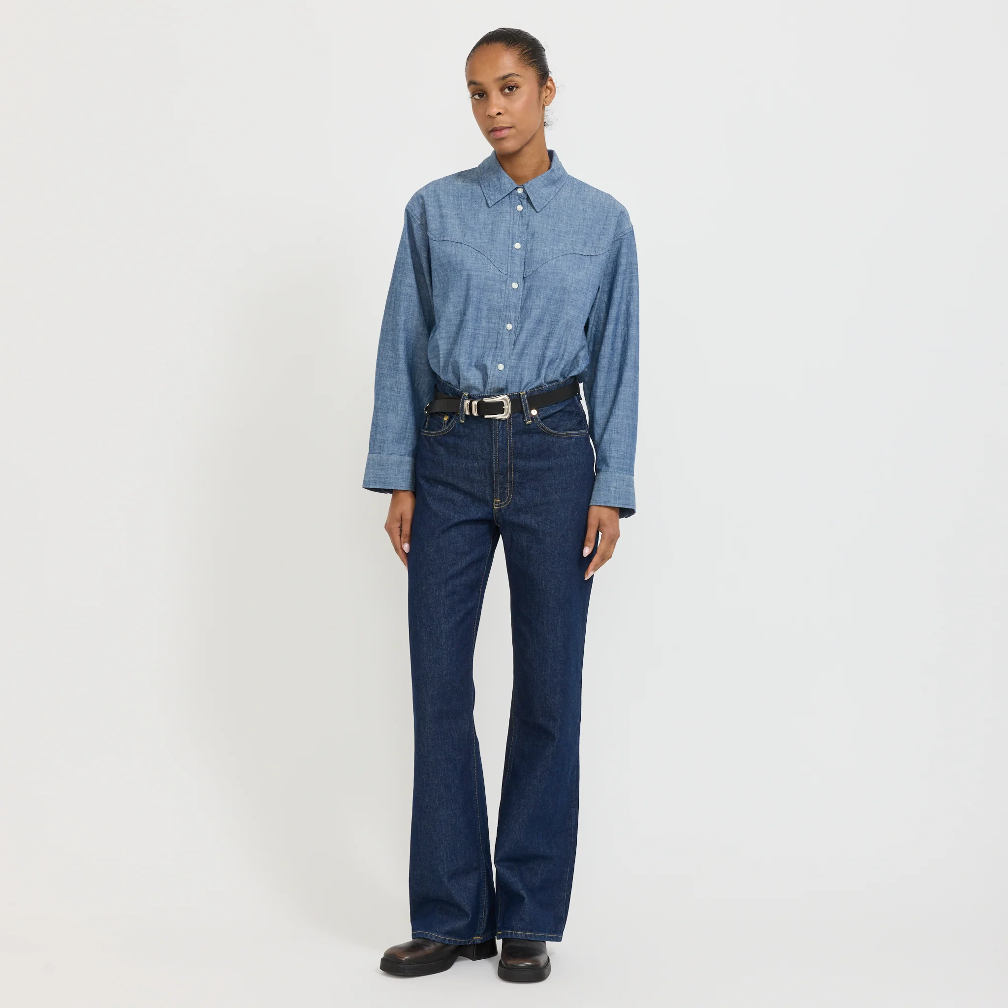 Daisy Chambray Western Shirt Blue - Image 2